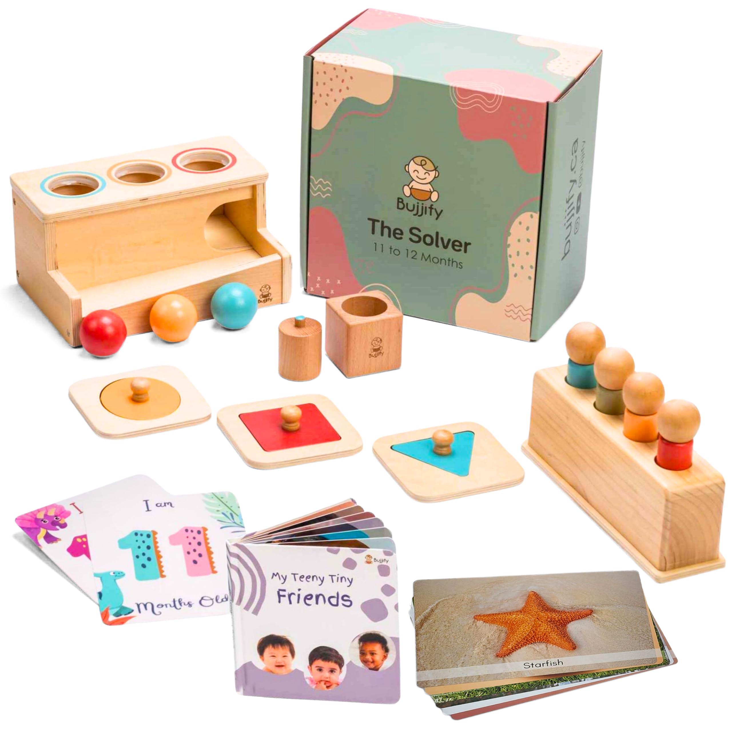 Bujjify Bujjify Montessori Toy Set 11-12 Months Baby Toys- 1 Year Birthday Gift, Push Ball, Shape Puzzle, Popup Toy, Pincer Grasp, Diversity Board Book, Picture Cards, Brain Development Toddler Toy