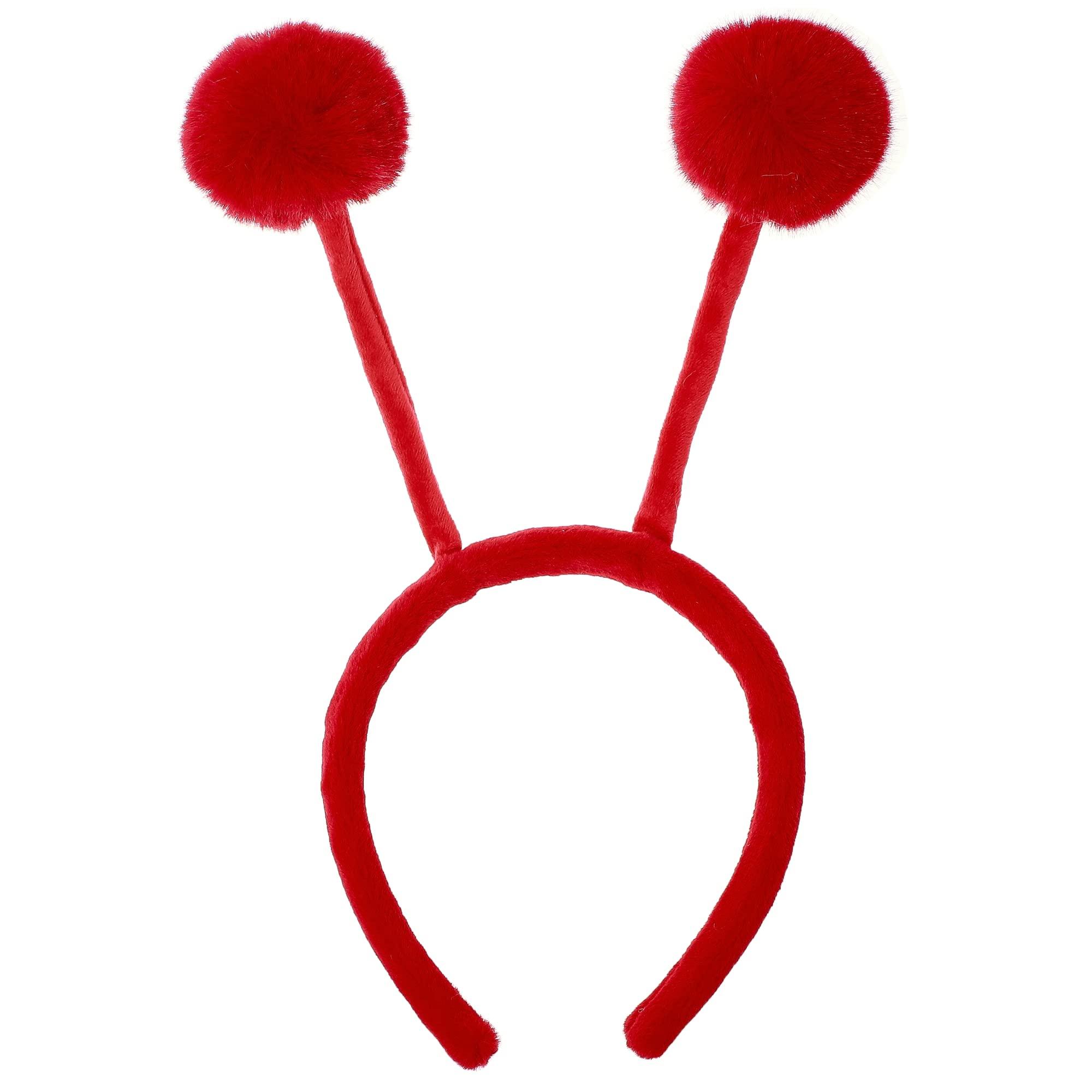 CHEU CHEU antenna headband costume as bee, snail, ant, insect props with bendable plush pom pom bopper (red)