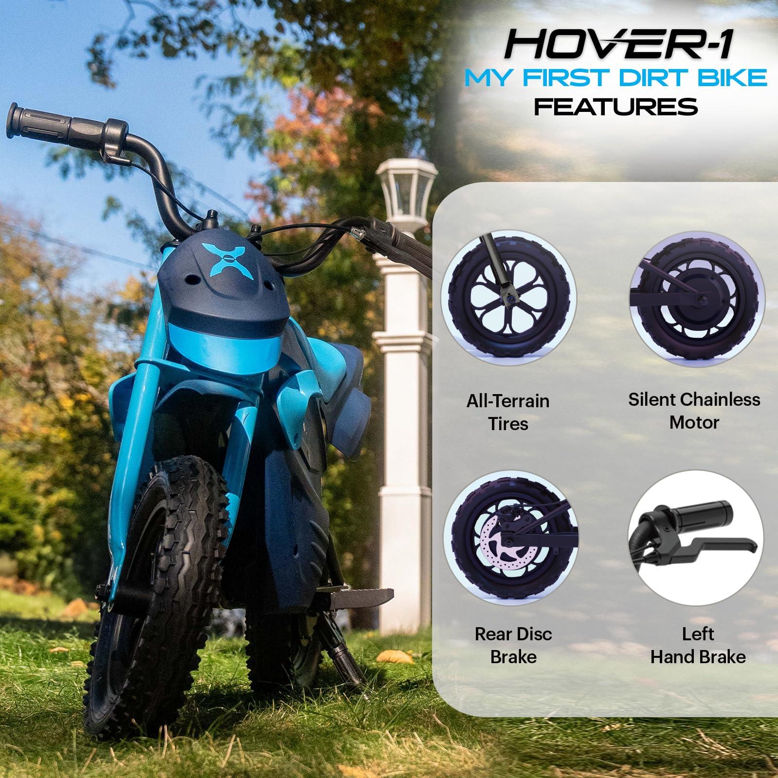 Hover-1 Hover-1 My First Dirt Bike for Kids - 300W Motor, 9MPH Max Speed, 9 Mile Range, 12 Off-Road Tires, 120LB Max Weight, Twist Grip Throttle & Rear Disc Brake Electric Dirt Bike for Kids Ages 5+ Years