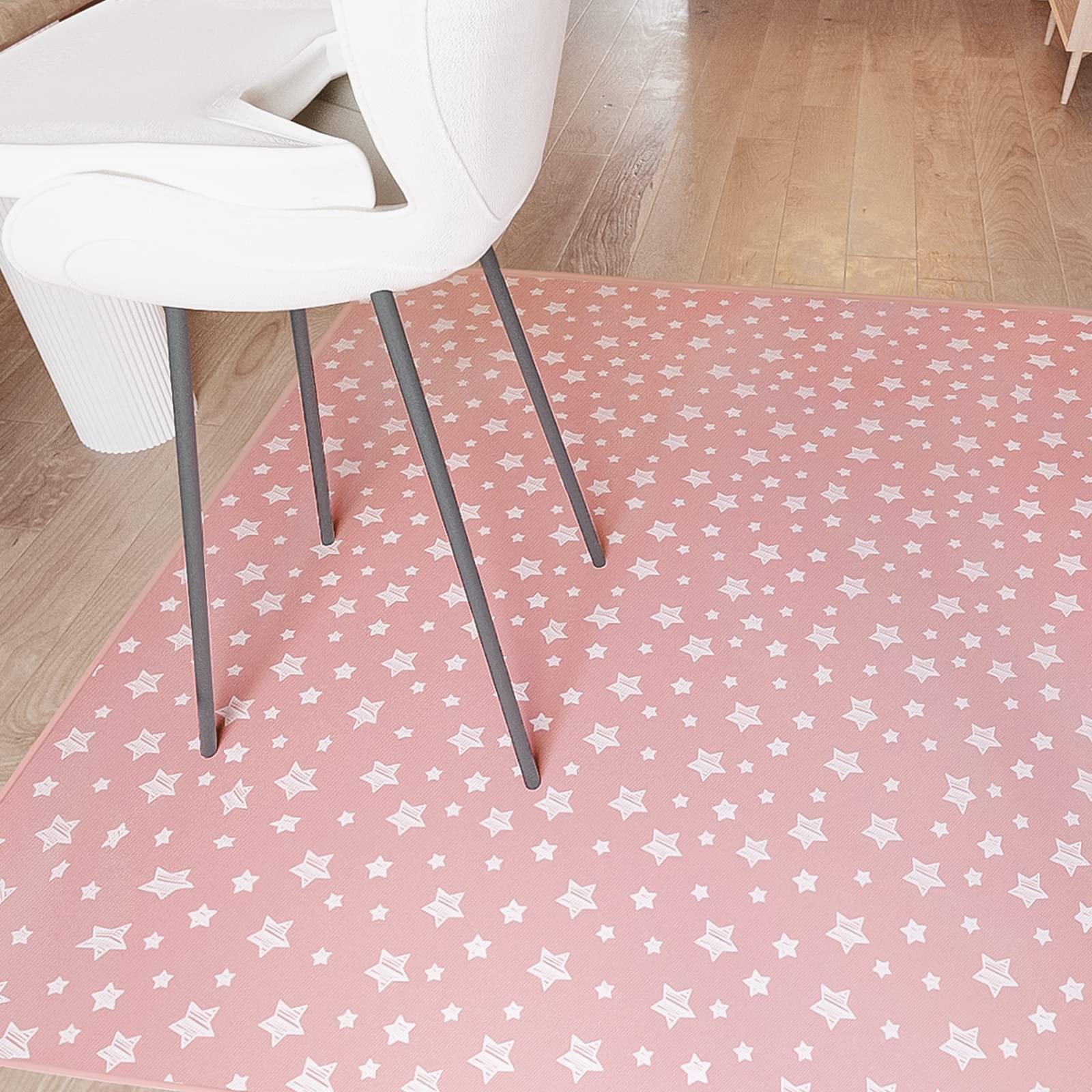 Moonsea Baby Splat Mat Anti Slip Waterproof High Chair Mat, Baby Feeding Table Cloth Floor Mat Cover, Baby Art Playtime Mat for Craft/Mealtime, 42X46 Inch Washable Portable Picnic Mat - Pink Star