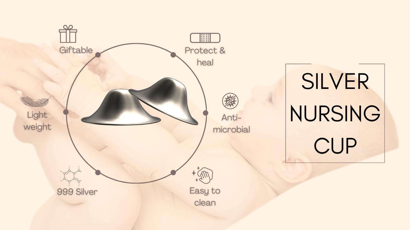 silverMio Silvermio Original Silver Nursing Cups - Nipple Shields for Newborn Nursing, Essential Breastfeeding Pads, Soothe and Protect Sore Nipples (Trilaminate)