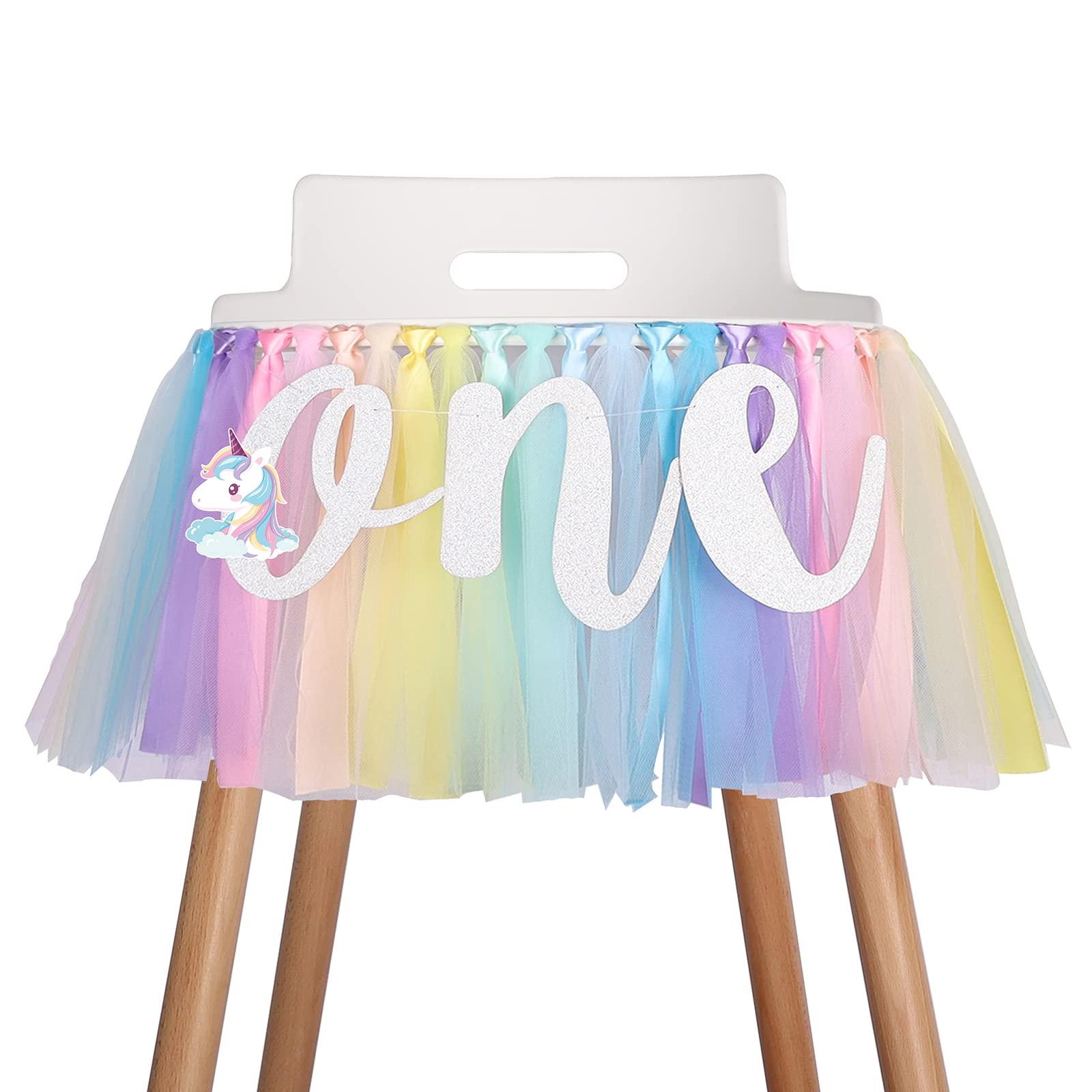 MIAUL Unicorn Highchair Banner Decoration for Baby,1st First Birthday Banner, High Chair Fabric Garland Party Supplies, Red Orange Yellow Green Blue Cyan Purple, Photo Props, Handmade
