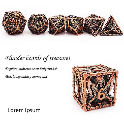 HAOMEJA HAOMEJA Hollow Metal Dice Grim Reaper Dice Dungeons and Dragons Dice DND Dice D&D Set Polyhedral Dice Apply to Pathfinder MTG Board Games Roll Playing Dice D20 D12 D10 D8 D6 D4 (Ancient Red Copper)
