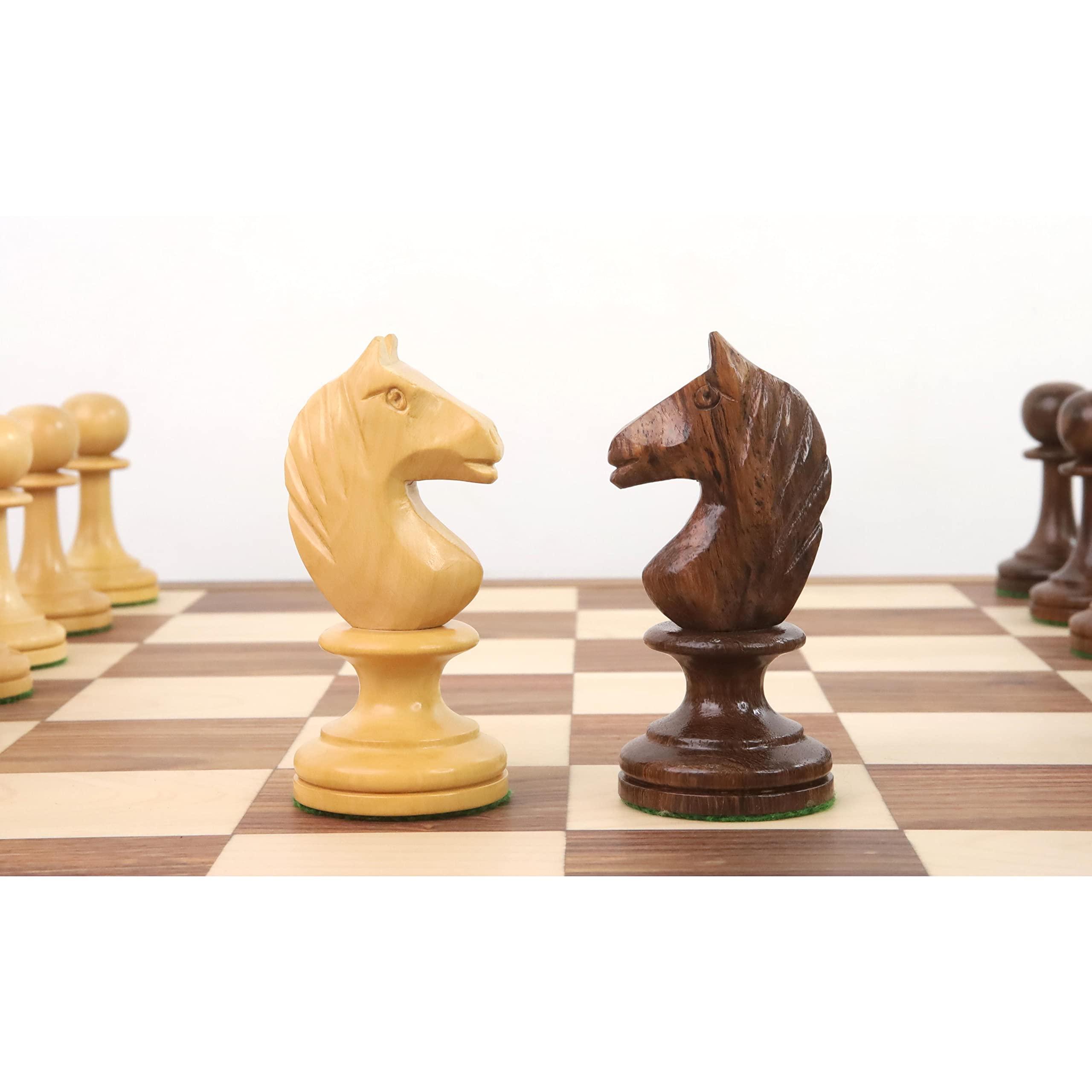Royal Chess Mall Royal Chess Mall- Combo of Averbakh Soviet Russian Chess Set - Pieces in Golden Rosewood with 21\" Drueke Style Golden Rosewood Chess Board