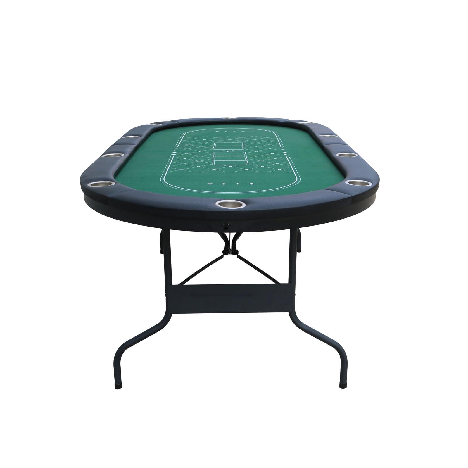 ToysCentral Basics 84 Inch Foldable Poker Table 10 Player, Texas Holdem Poker Table with Collapsible Legs, Casino Table Grade Felt, Top Cushioned Armrest, 10 Cup Holders, Portable Poker Table for Blackjack