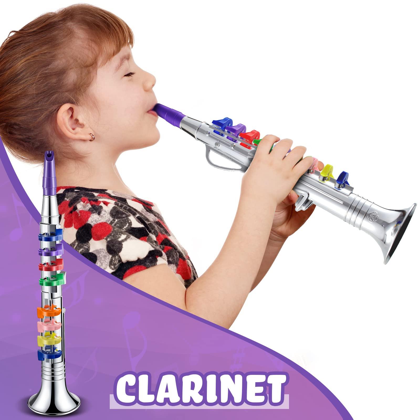Lewtemi Lewtemi Set of 3 Saxophone for Kids Musical Instruments Toy Saxophone Toy Trumpet and Clarinet with 8 Colored Coded Keys Teaching Songs Gifts for Toddlers Children(Silver)