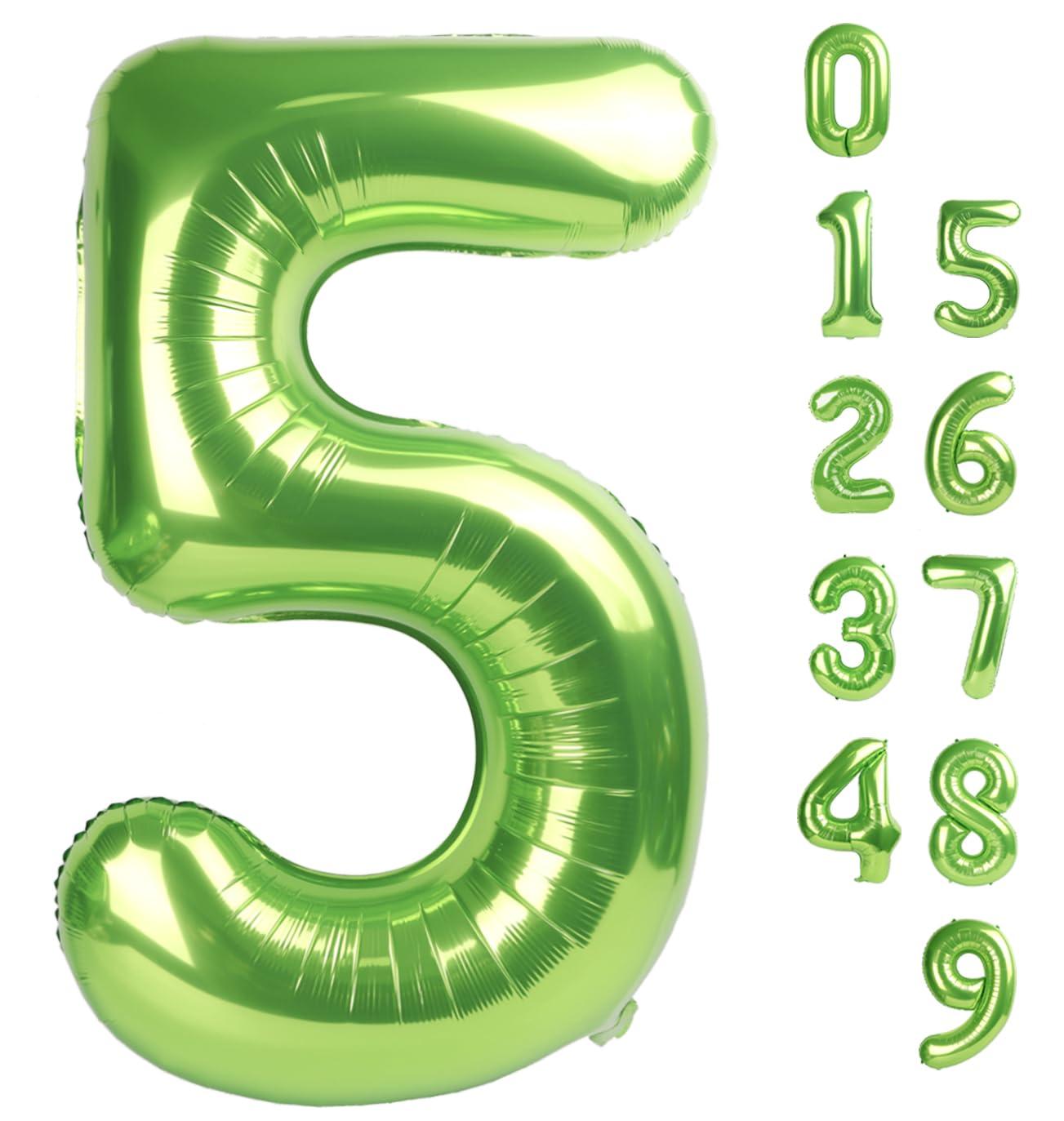 Mluchee Number 5 Balloon 40 Inch Minecraft Birthday Decorations Light Green Big Number Balloons, Five Year Old Balloon Decorations, 5 15 Number Balloons Dinosaur Jungle Safari Party Supplies