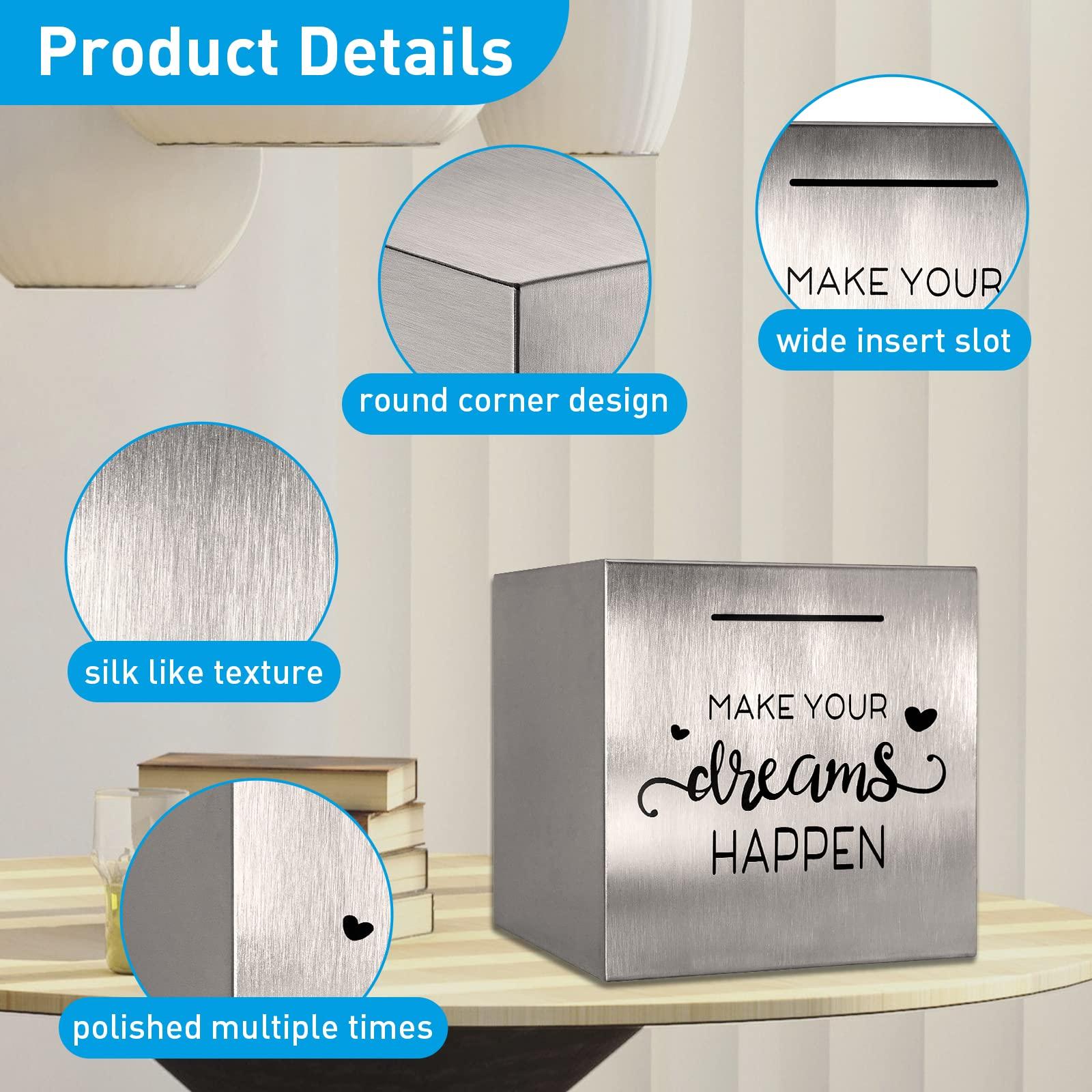 HuaArt Piggy Bank Made of Stainless Steel, Piggy Banks for Adults Coin Bank ,Can Only Save The Piggy Bank That Cannot be Taken Out (7.8"X7.8"X7.8")