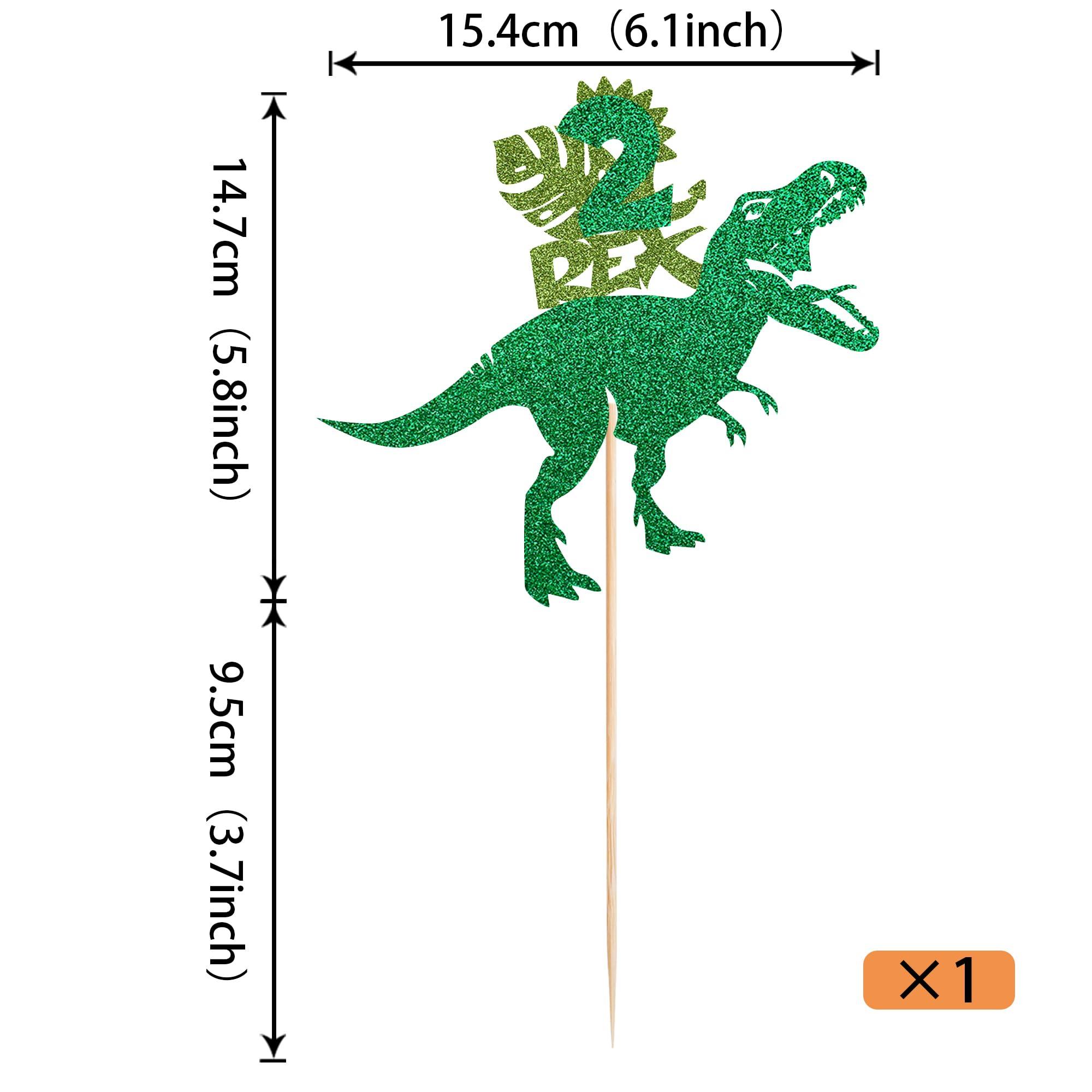 Rsstarxi Rsstarxi 1 Pack Dinosaur Two Rex Birthday Cake Topper Glitter Dinosaur T-Rex 2nd Birthday Cake Pick Two Year Olds Dinosaur Theme Cake Decoration for Baby Shower Second Birthday Party Decor Green