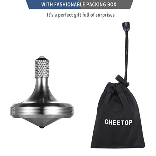 CHEETOP CHEETOP Precision Metal Spinning Top, Well Made Stainless Steel Spin Long Lasting Exceed 8 Mins Desktop Gyro EDC Toy, Perfect Balance Easy to Use Kill Time Efficiently (Pro Max-Silver)