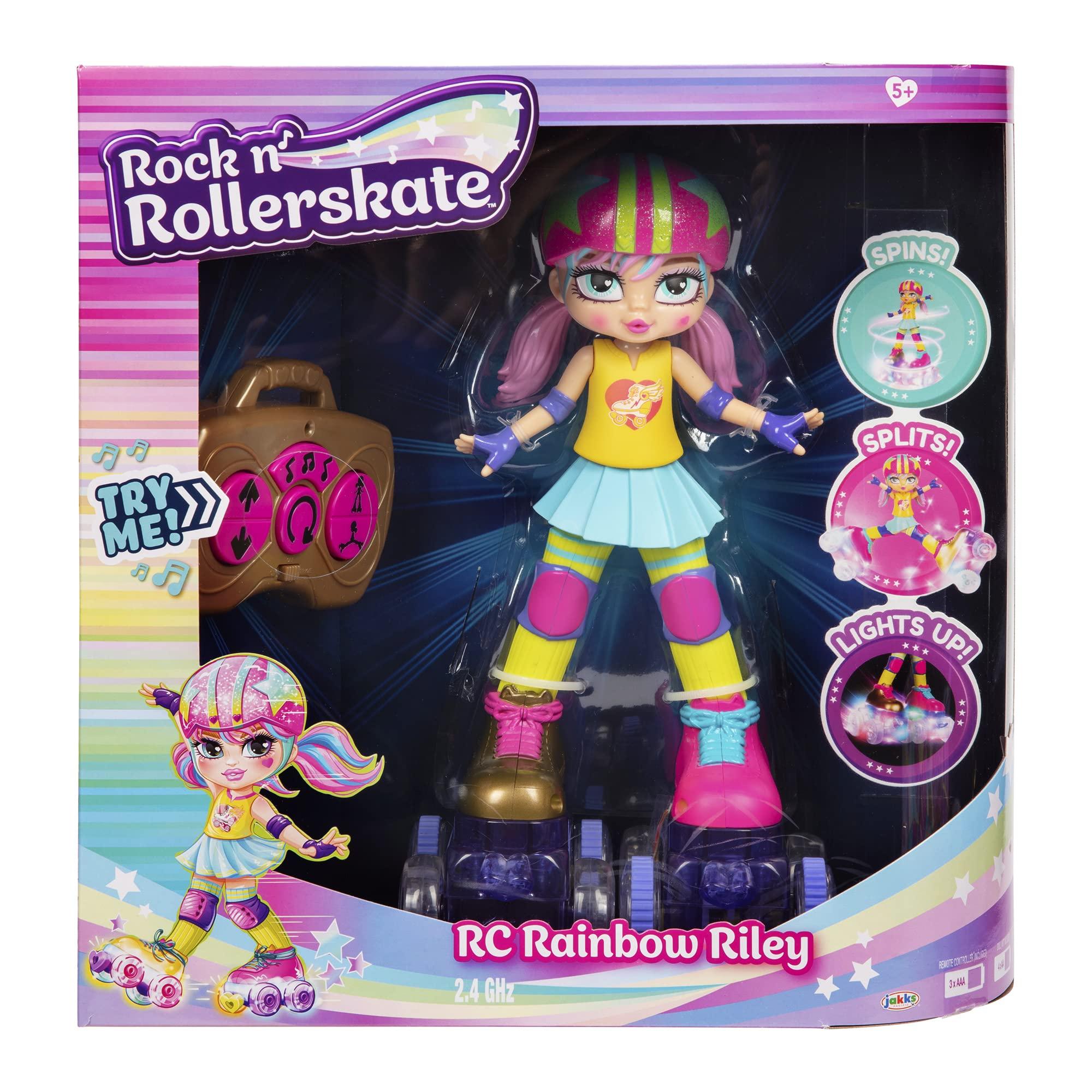 Roller Girl JAKKS Pacific Rock N Rollerskate Doll Rainbow Riley Light Up Remote Control Rollerskating Doll - Plays Music and Skates!, 10\" H