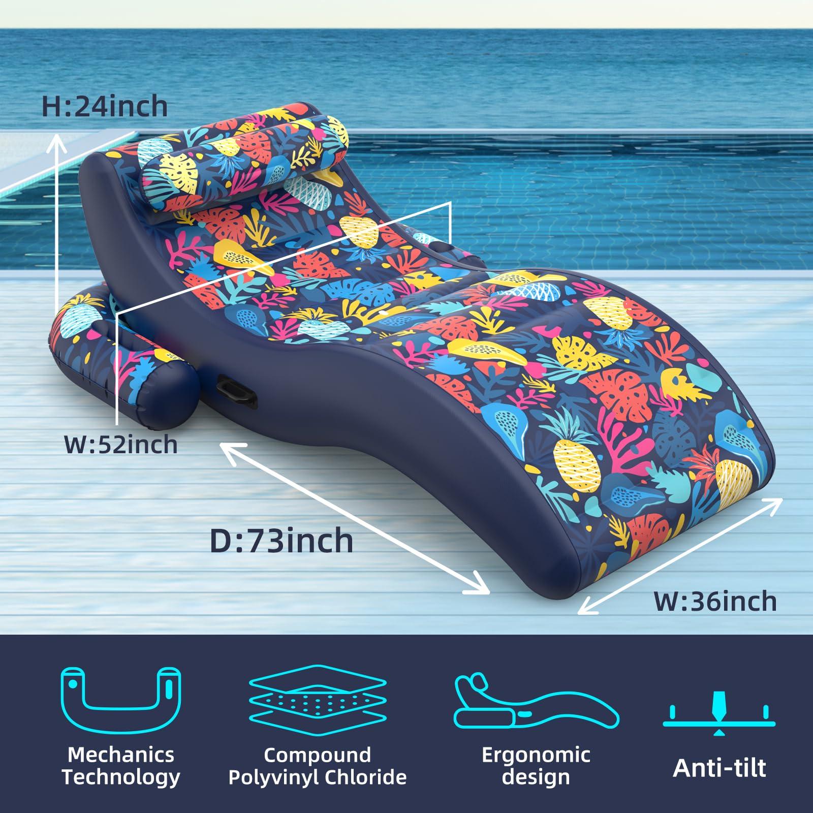 Sunikko X Sunikko X 2-in-1 Pool Floats, Inflatable Pool Floats Adult Lounge Chair with Cup Holder Tanning Pool Float, Heavy Duty Water Float Raft for Pool Floating with Pillow, Hawaii Style
