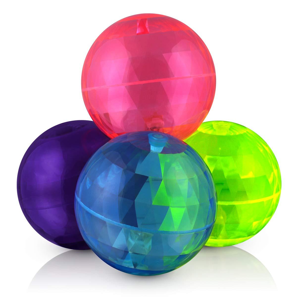 FlashingBlinkyLights 4" Big Assorted Colors Light up Bouncy Balls with Flashing LEDs (Set of 6)
