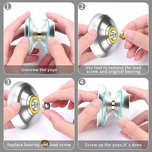 JOLESHARE JOLESHARE Professional Unresponsive Yoyo for Pros and Responsive Yoyos for Kids Beginners, Package Includes Replaceable Responsive Bearings, yo-yo Gloves, and 5 yo-yo Cords(Silver)
