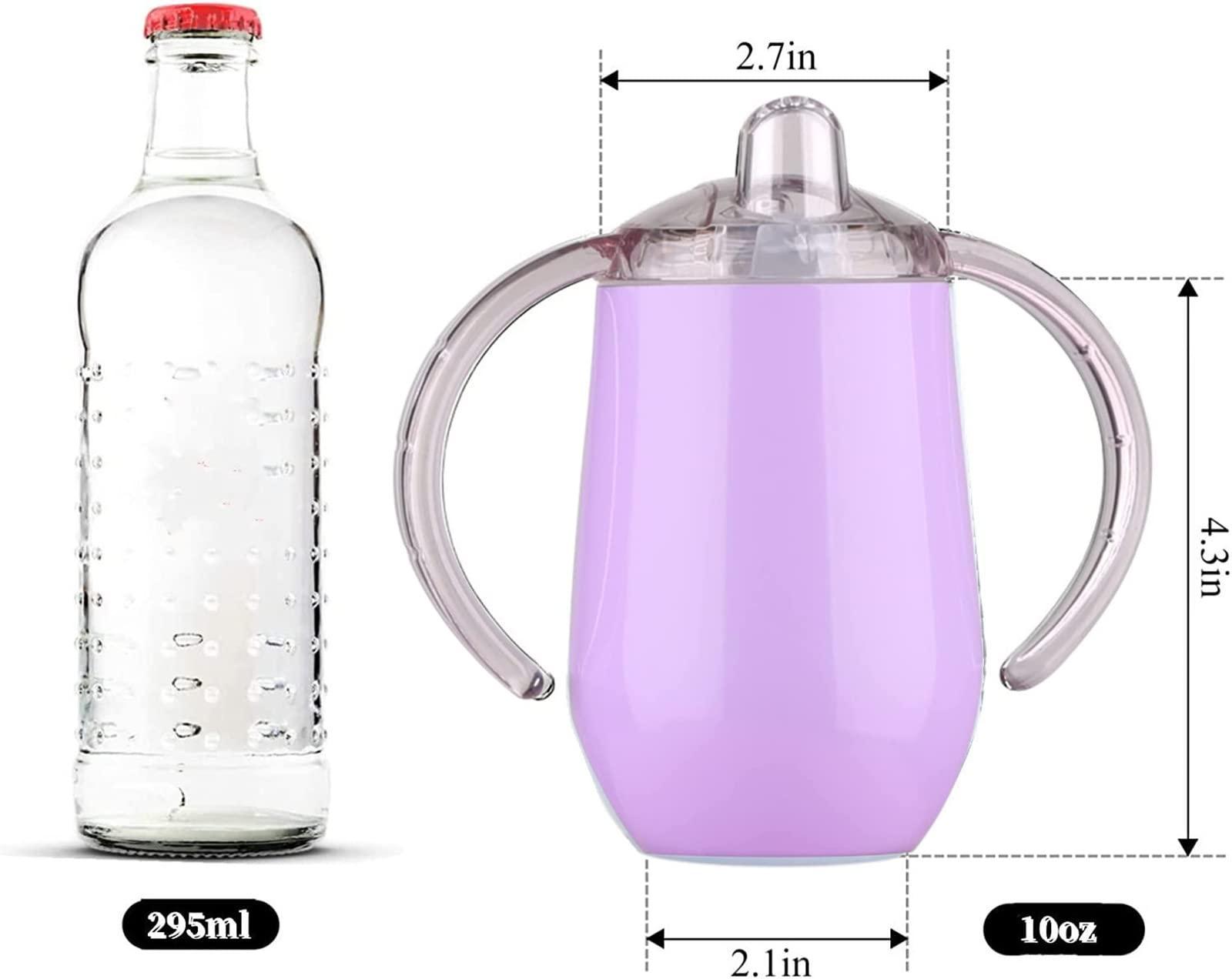 Buumin Stainless Steel Straw Sippy Cup with Handles & Silicone Lids,10 oz BPA Free Double Wall Vacuum Insulated Sippy Cup Mug Tumbler Toddler Straw Cups for boys and girls Non-Spill Sippy Cups (Rose Gold)