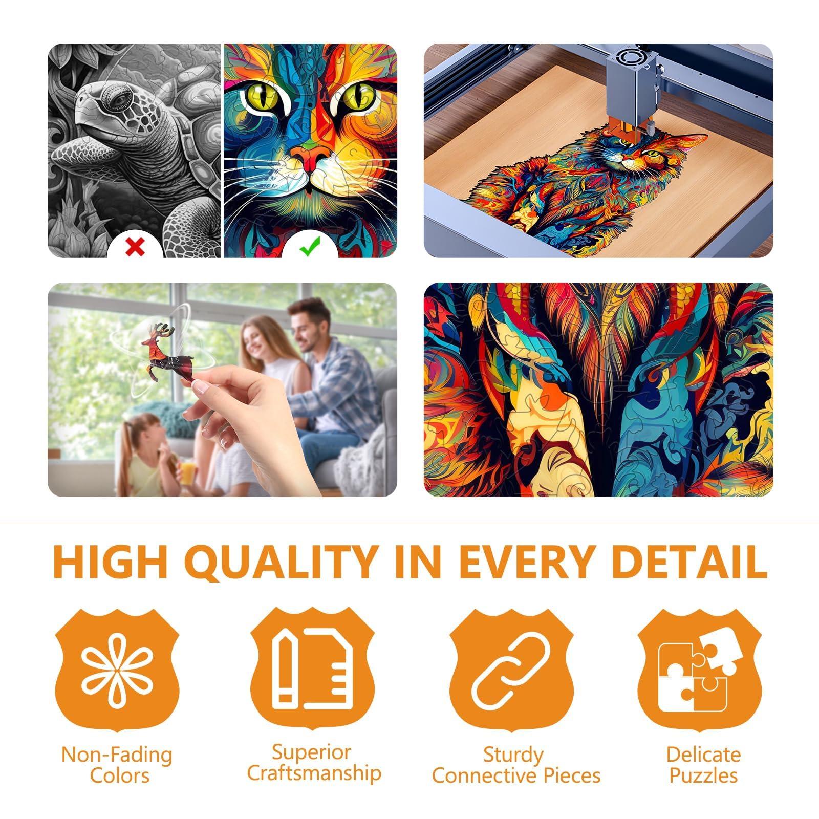 Pijesaksa Wooden Puzzles for Adults - Advanced Maine Cat Wooden Puzzle Unique Shape Puzzels Wooden Jigsaw Puzzles for Adults, Wood Puzzles Adult, Cat Gifts for Cat Lovers, Family Puzzles 11.7 x 9.4in 190pcs