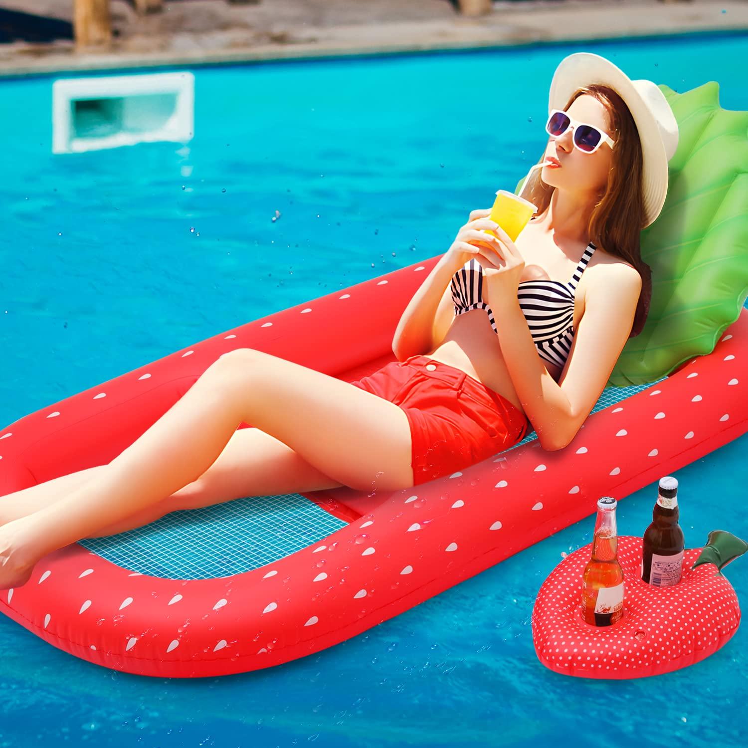 MoNiBloom MoNiBloom Pool Float for Adult Inflatable Giant Floaties Strawberry Lake Rafts Fruit Swimming Floaty Summer Beach Ride-ons