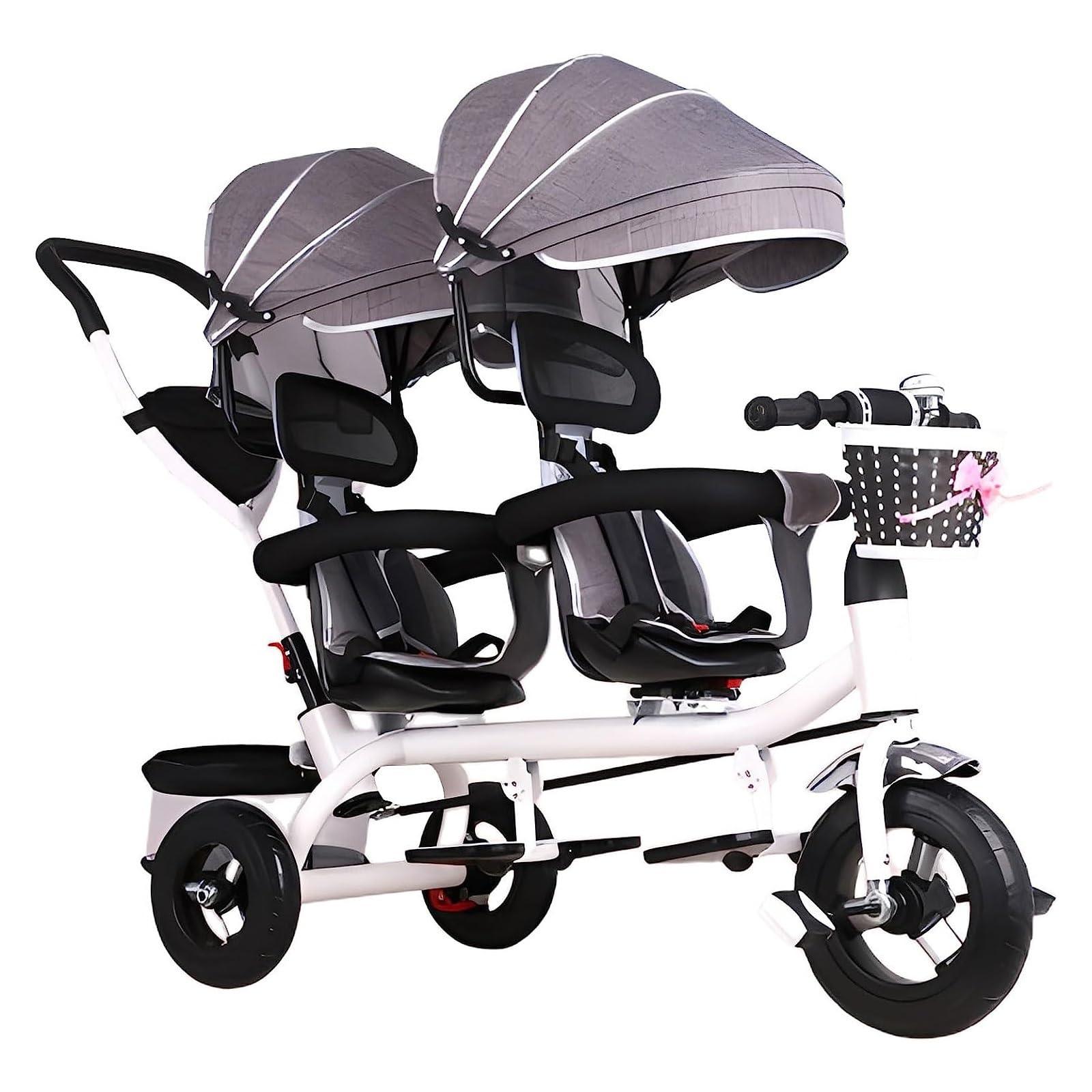 KeewEn KeewEn 3-in-1 Tricycle for Toddlers 2-5 Years Old - Removable Push Handle, Rotatable Seat, Folding Adjustable Canopy, Safety Harness & Storage - Very Good Kids Trike for Twins (Color : Grey)