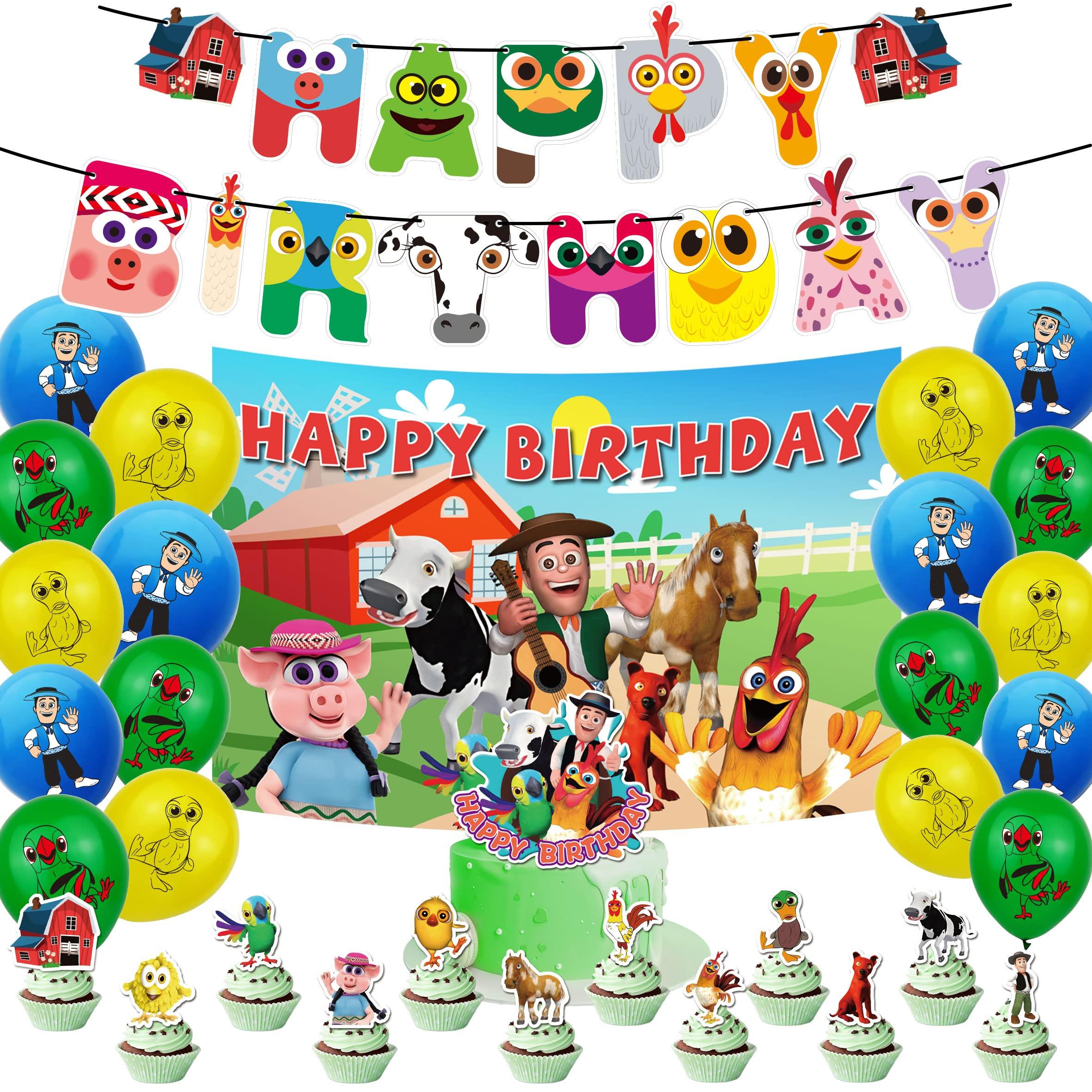 HJHLYYANM La Granja De Zenon Birthday Party Decoration Zenon Farm Party Supplies Include HAPPY BIRTHDAY Banner Balloons Cake Topper Cupcake Toppers Background Farm Party Decoration