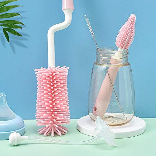 Magik Magik 3PCS Set Silicone Feeding Baby Bottle Nipple Straw Cleaning Brush 360 Degree (Pink)