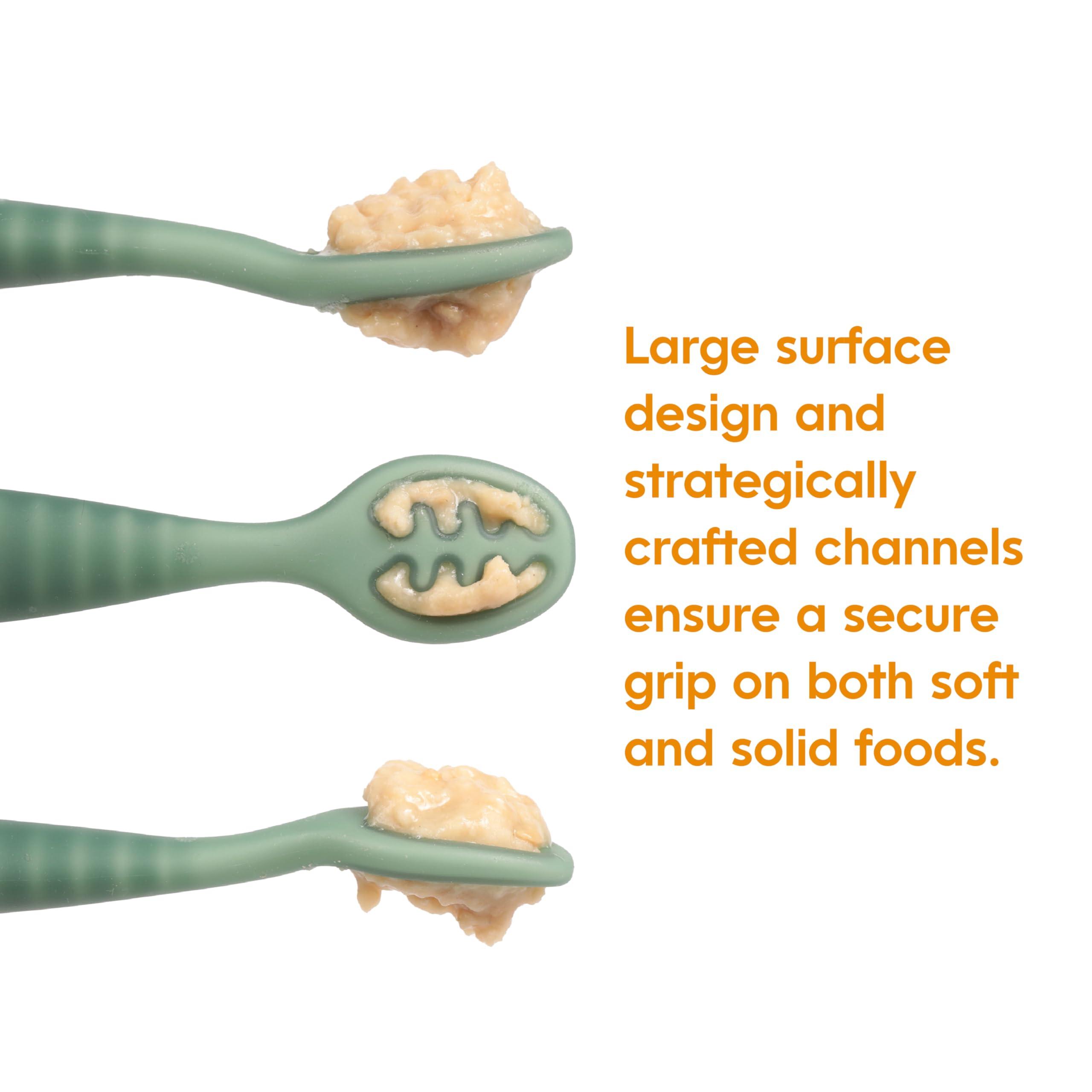 NumNum NumNum Baby Spoons Set, Baby Essentials Pre-Spoon GOOtensils for 6+ Months, First Stage Self-Feeding Spoons for Baby Led Weaning (BLW), Silicone Toddler Utensils, BPA-Free, 4 Pack Blue