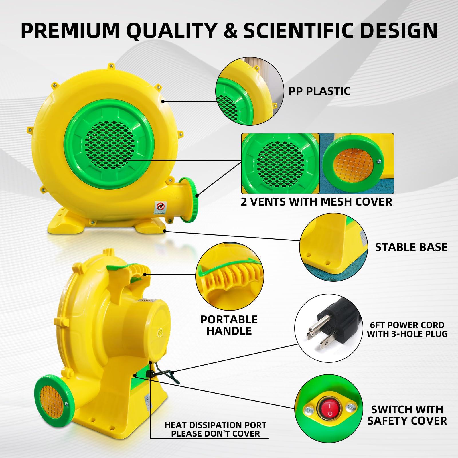 GONFLABLE Inflatable Air Blower, 950W/1.25HP Bounce House Blower for Outdoor Commercial, Portable Electric Pump Fan for Inflatables, Bubble House, Bouncy Castle, Doll, Water Slide, Jump Slides