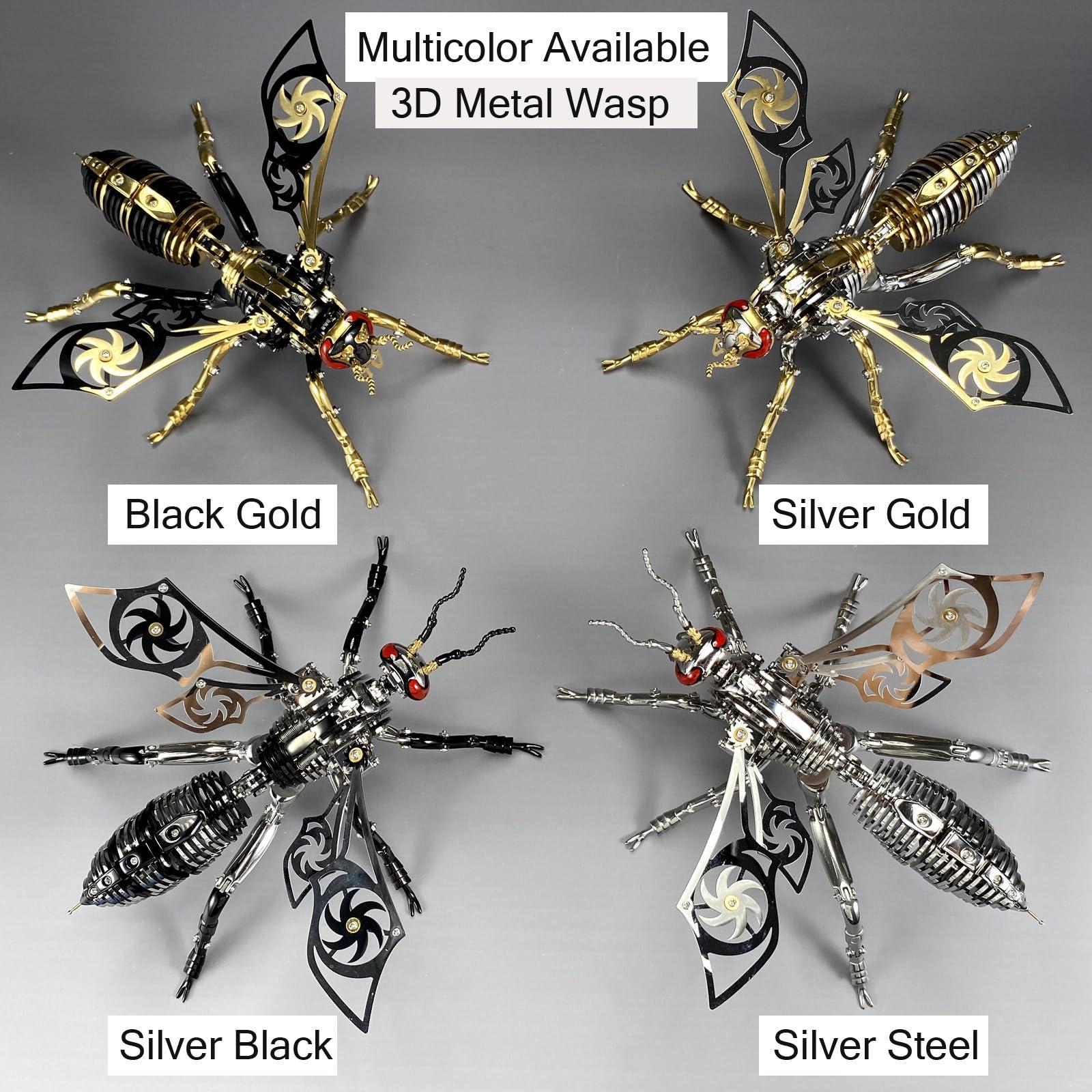 OreilleStar 3D Metal Puzzles for Adults: Northern Giant Hornet Metal Model Kits, 3D Metal Puzzle Mechanical Wasp Building Blocks, Difficult DIY for Assembly, Birthday Gifts for Men (3D Metal Wasp-Silver Gold)