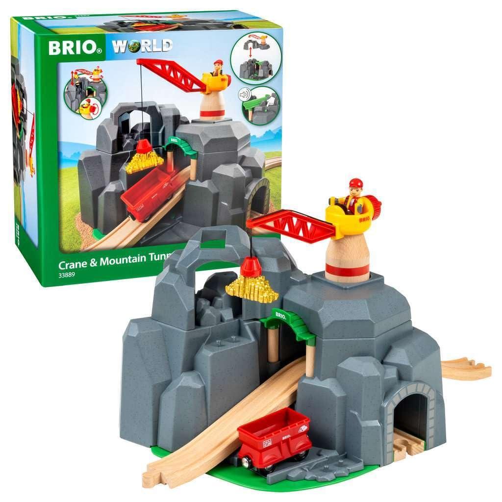 Brio BRIO World - 33889 Crane & Mountain Tunnel | 7 Piece Toy Train Accessory for Kids | Interactive Play | FSC Certified Wood | Perfect for Ages 3 and Up