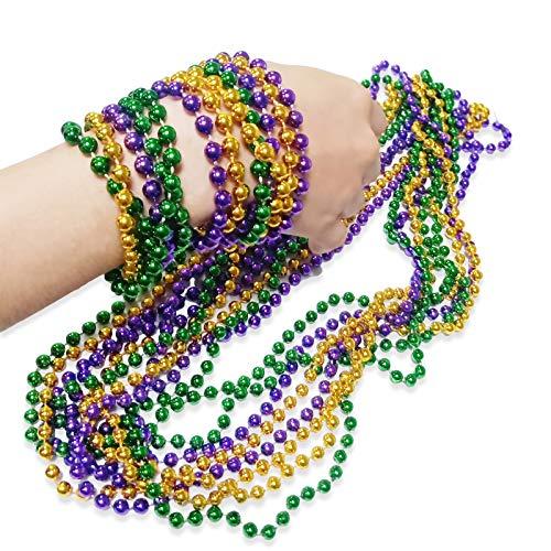 Holidaywoo Mardi Gras Accessory Set 2 Pieces Mardi Gras Headbands and 6 Pieces Mardi Gras Beads Necklaces and 2 Pair Mardi Gras Glasses