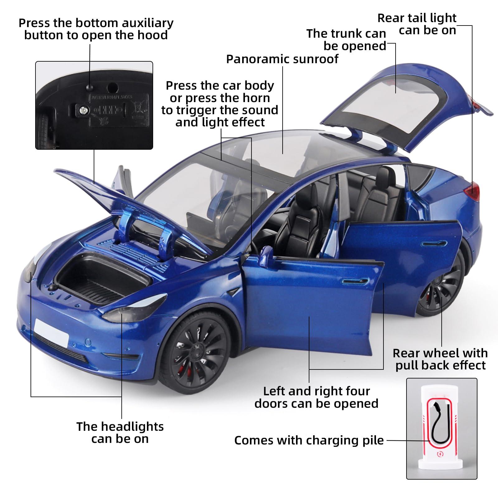 OANMYJJO OANMYJJO Toy Cars Y 1/24 Zinc Alloy Diecast Metal Model Car, Pull Back Toy Model with Light and Music, Suitable for Children Aged 3 and Above as Gifts(Blue)