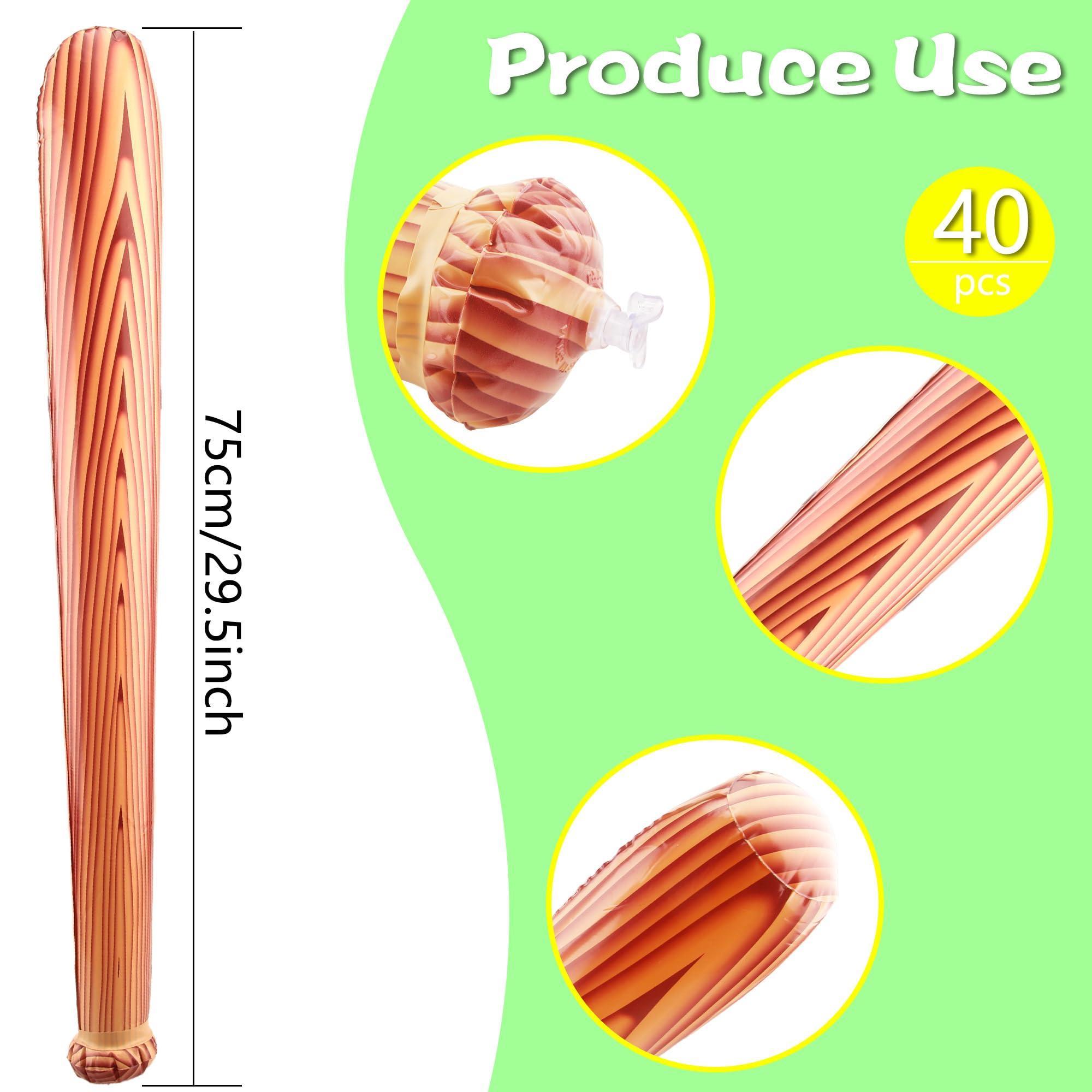 Sonarun Sonarun 40 Pack 31.5 Inch Inflatable Baseball Bat Blow up Wood Grain Baseball Bat Inflates for Carnival Birthday Pool Summer Beach Baseball Party Favors