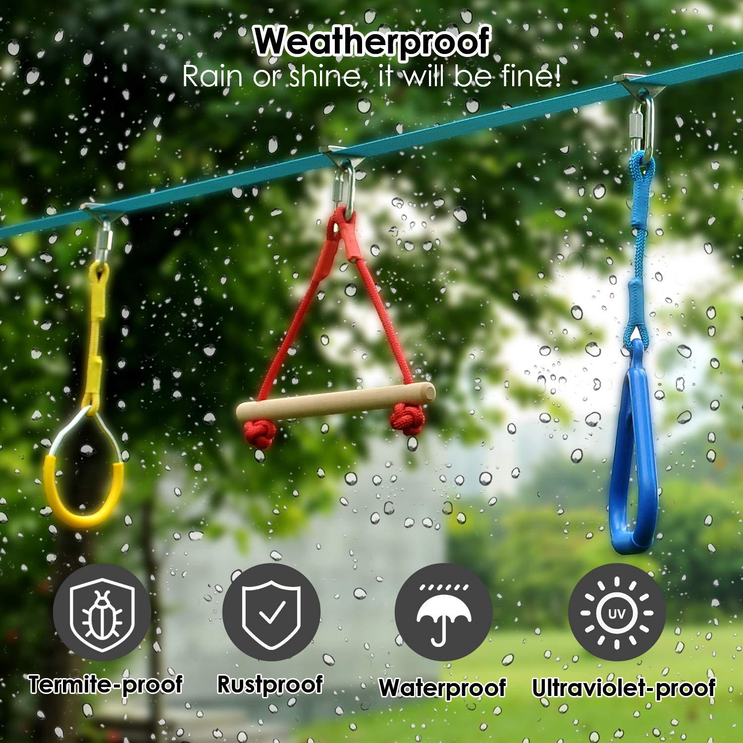 hooroor hooroor Ninja Warrior Obstacle Course for Kids and Adults - 66FT Slackline with Tree Climbing Rock Holds, Swing Seat, Monkey Bars, Ring Wheel, Rope Ladder - Outdoor Training Playset