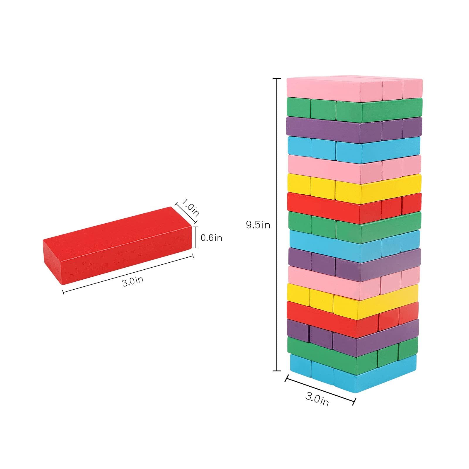 Canuan Canuan Wooden Blocks Stacking Games, 48PCS Tumbling Stacking Blocks Game for Kids and Families, Wood Colorful Balancing Blocks Montessori Toys for Kids with Storage Bag