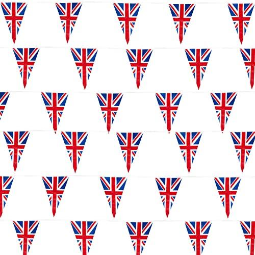 Shatchi SHATCHI 70 Ft Union Jack 50 Triangle Bunting Plastic Olympics Britain Flags Banner UK Decorations, 20m/65ft
