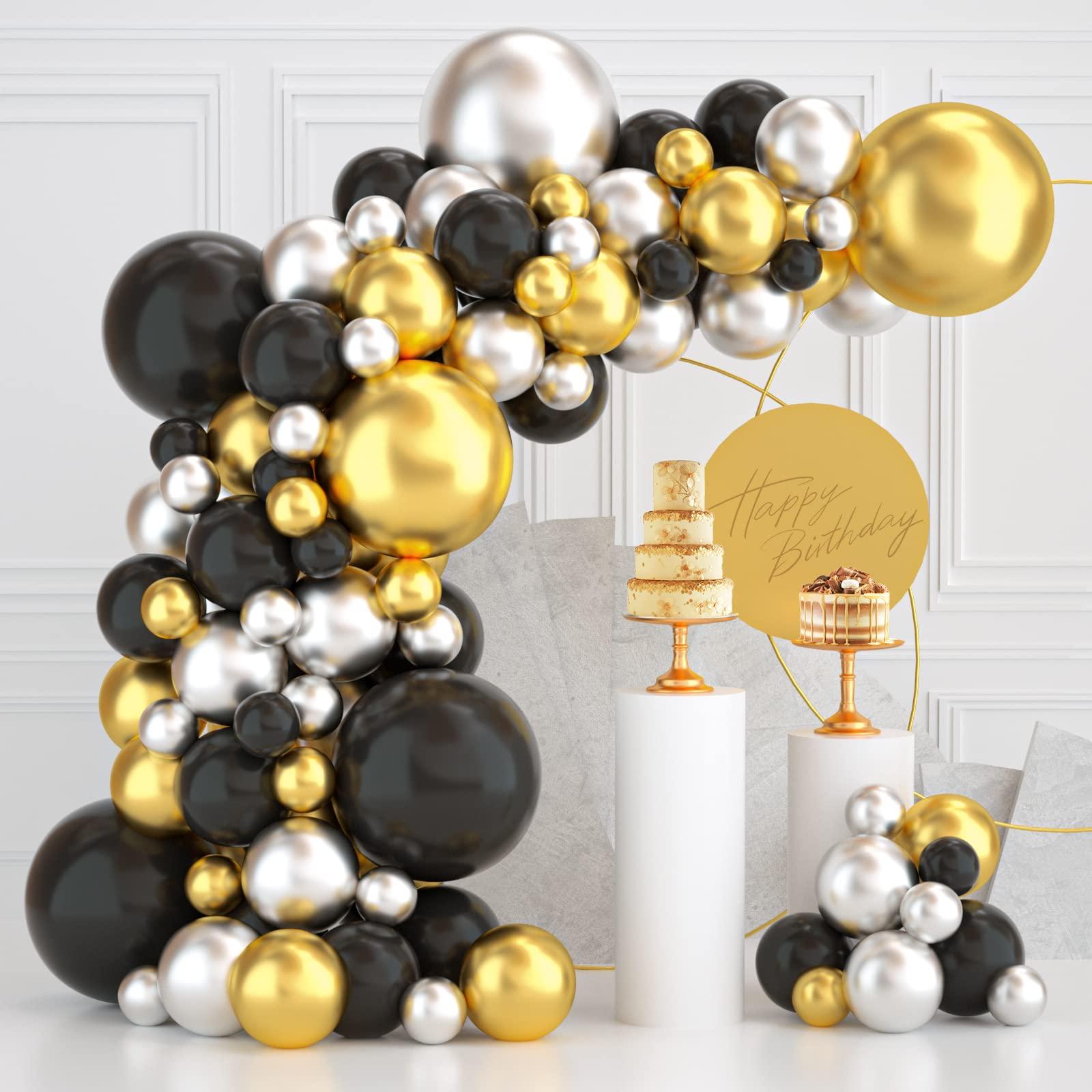 JXBANANA Black Gold Balloon Garland, Black Gold Silver Balloon Arch Kit for Fathers Day Graduation Birthday Party
