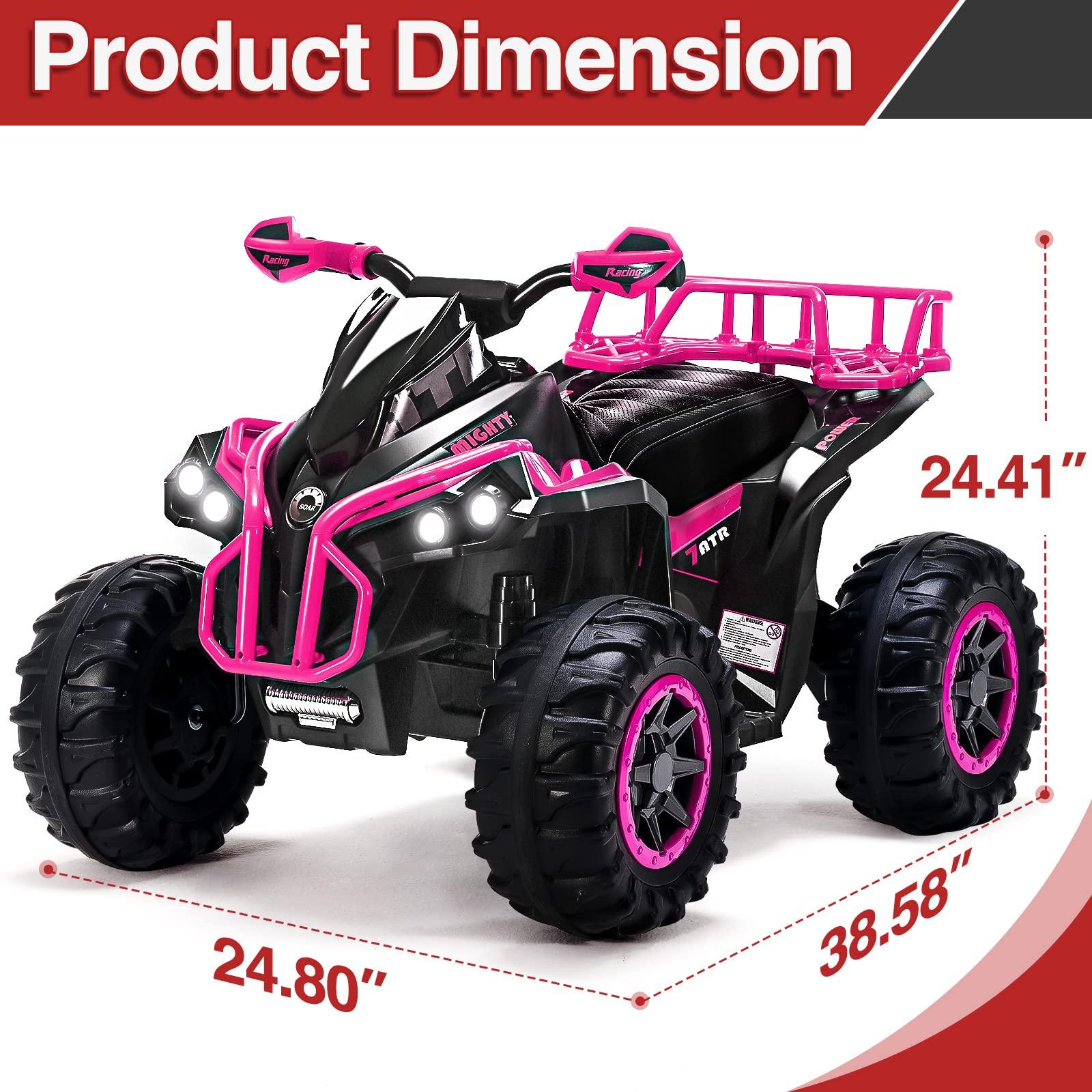 SOAR Soar Remote Control Four Wheeler for Kids - Electirc Toddler 4 Wheeler for Kids 3-6, Ride on ATV 12v Battery Powered, Kids Quad with LED Lights, Music, High Low Speed, USB/TF, Treaded Tires, Pink