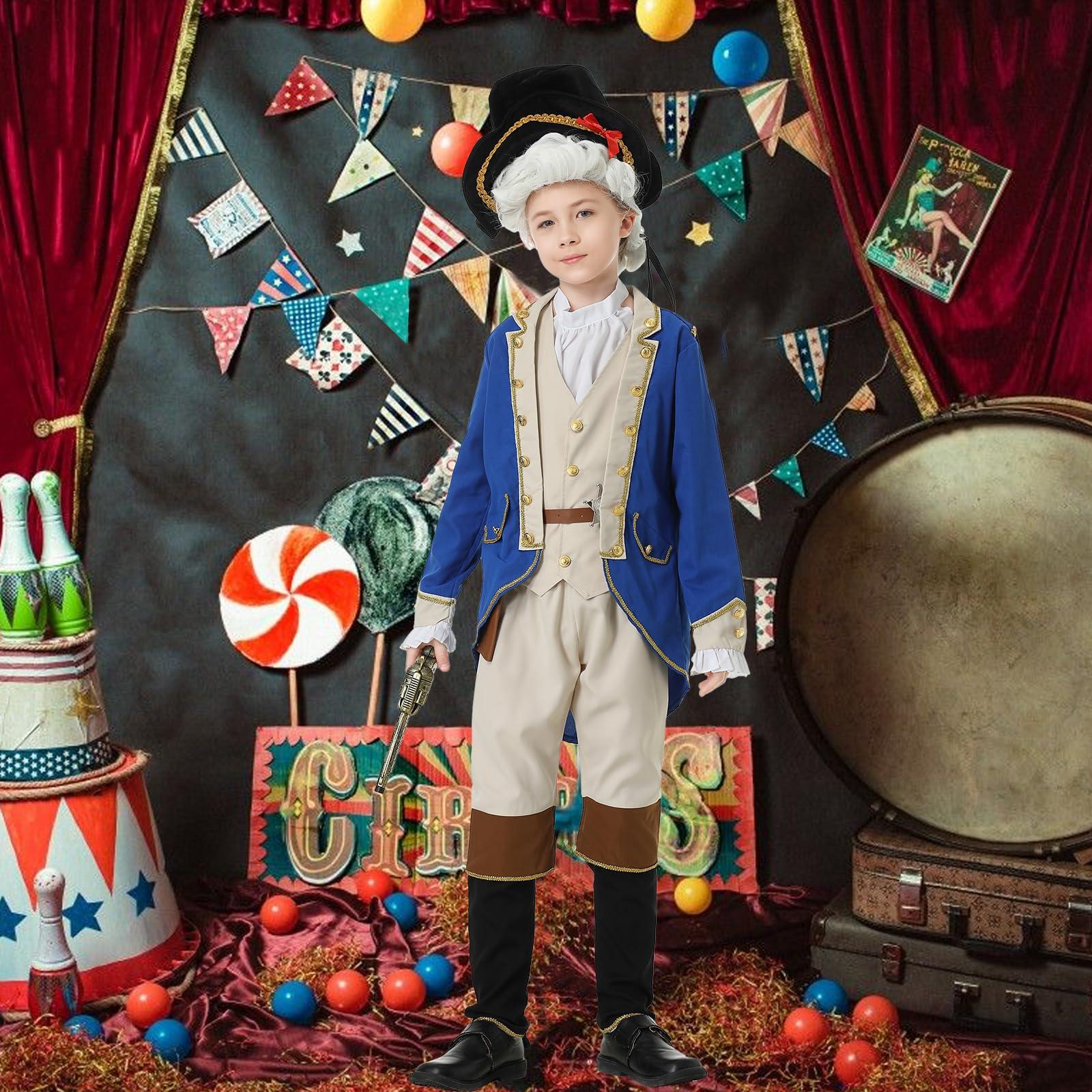 aicoaub aicoaub George Washington Costume Boys Colonial Patriot Revolutionary War Founding Father Hamilton Costume Kids Boys