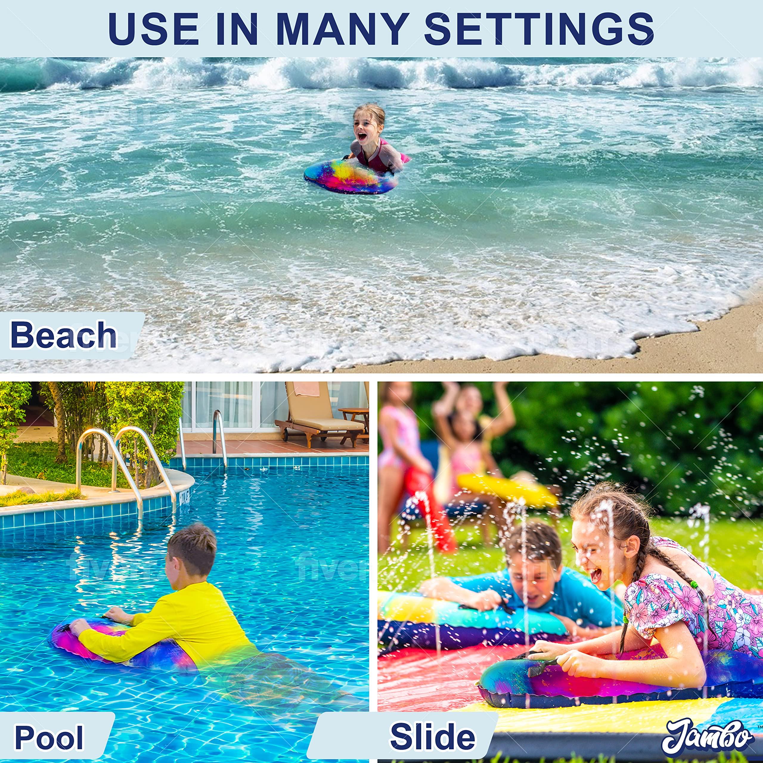 JAMBO JAMBO Inflatable Surf Body Board with Handles, Boogie Board for Beach, Surfing Swimming Floating Surfboard Boards, Pool Floats Pool Beach Toy for Kids (Water Color Bodyboard) - 1 Pack