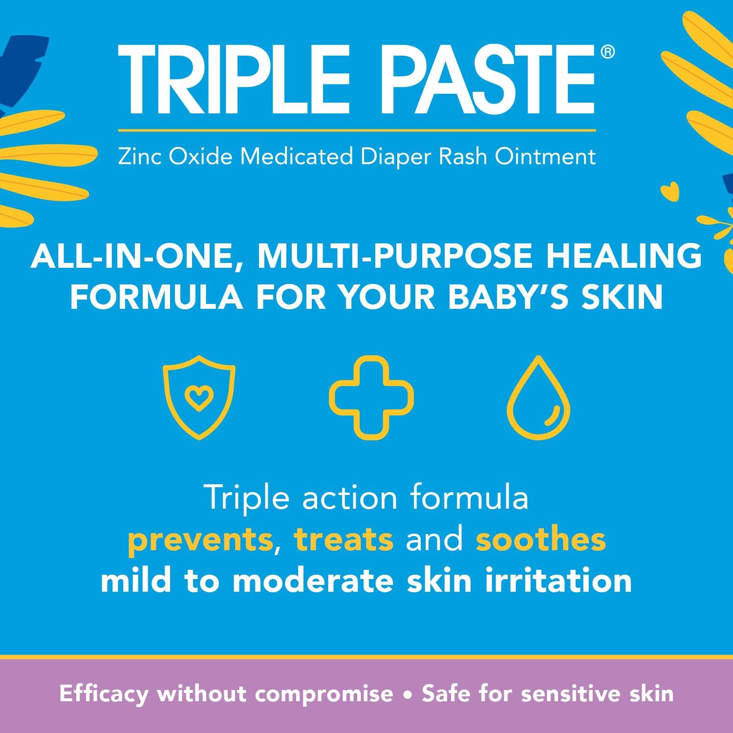 Triple Paste Triple Paste Multi-Purpose Baby Healing Ointment, 2 oz Tube, Diaper Rash Cream and Skin Protectant for Hands, Face and Bottom Treats, Soothes and Prevents with Zinc Oxide (Packaging May Vary)