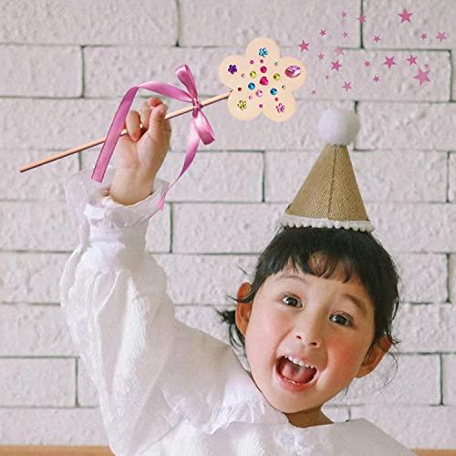 WUBOMJIO WUBOMJIO Princess Fairy Wands Craft Kit, Kid Birthday Party Supplies Make Your Own Magic Wands Include Unfinished Wooden Fairy Wands, Gem Stickers, Ribbons, Ideal Gift for Kids 6+(14 PCS)