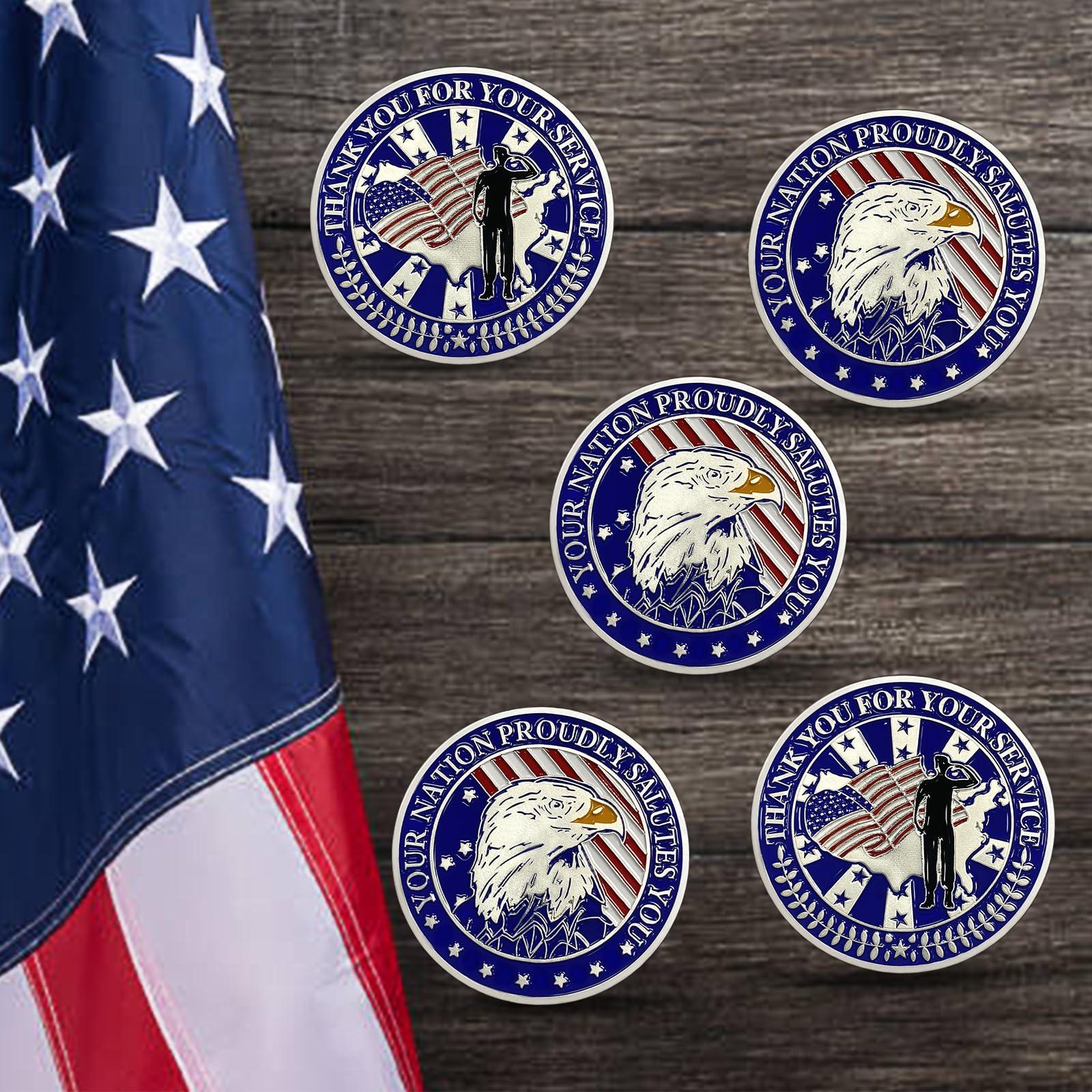 ERYIWBERIT 10Pcs Military Veterans Challenge Coins Set Thank You for Your Service Coin Military Gifts for Men Women Army Commemorative Coin Veterans Day Gifts