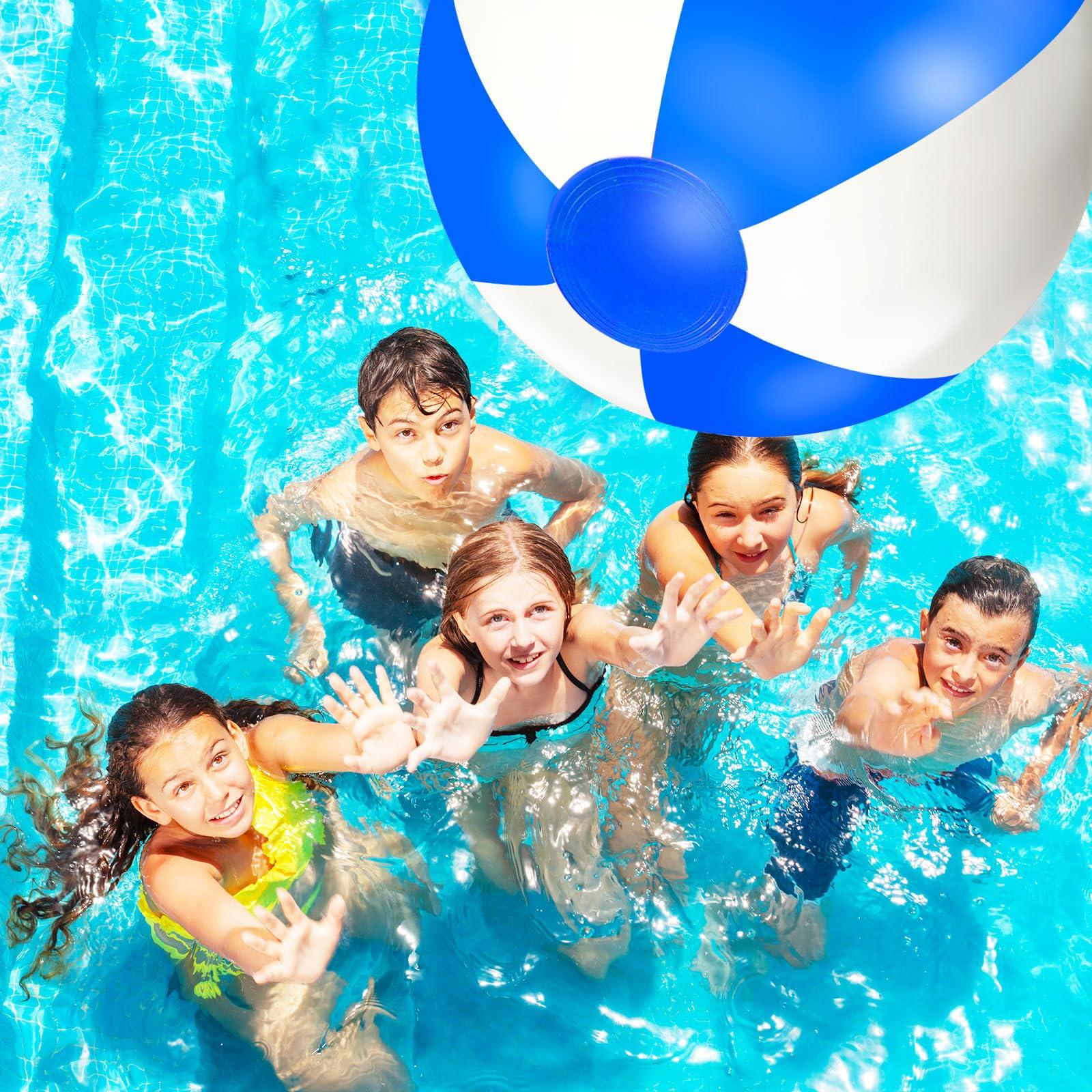 Whaline Whaline 16Pcs 16'' Blue and White Inflatable Beach Ball Round Pool PVC Balls Cute Game Toys for Summer Hawaiian Tropical Theme Beach Party Decorations Water Sand Game Accessory