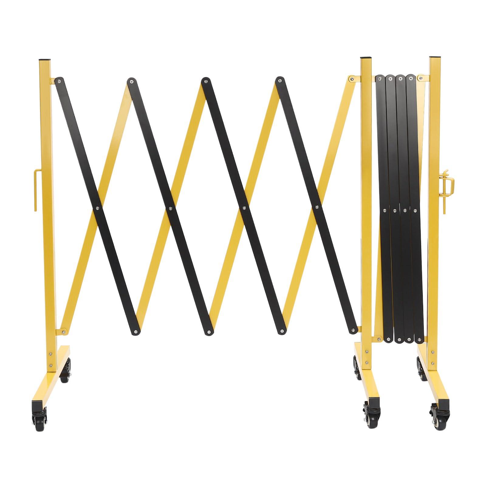 ZeStarDair Industrial Expandable Metal Barricade 16.4 Feet, Yellow and Black, Portable Safety Barrier Gate with Casters Retractabl Traffic Fence Mobile Barrier Gate for Construction Site Elevator Outdoor Road