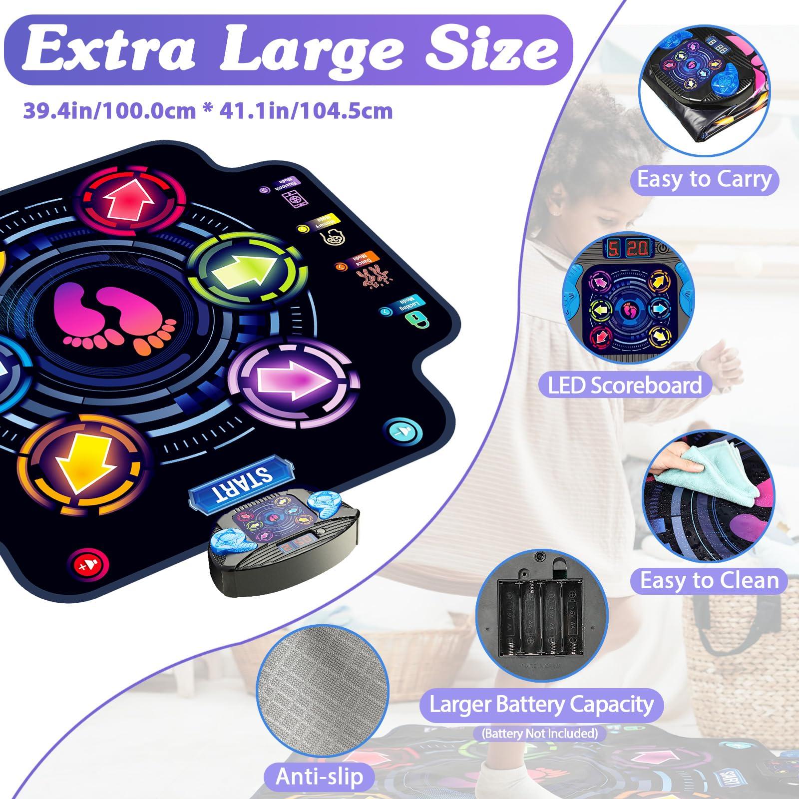 KIZJORYA UpgradedKIZJORYA Dance Mat for Kids, Electronic Light-up Dance Pad with Wireless Bluetooth 5 Speeds 9 Levels, Dancing Mat for Toddlers Music Game Dance Toy for Girls Boys 3 4 5 6 7 8 9 10+ Year Old