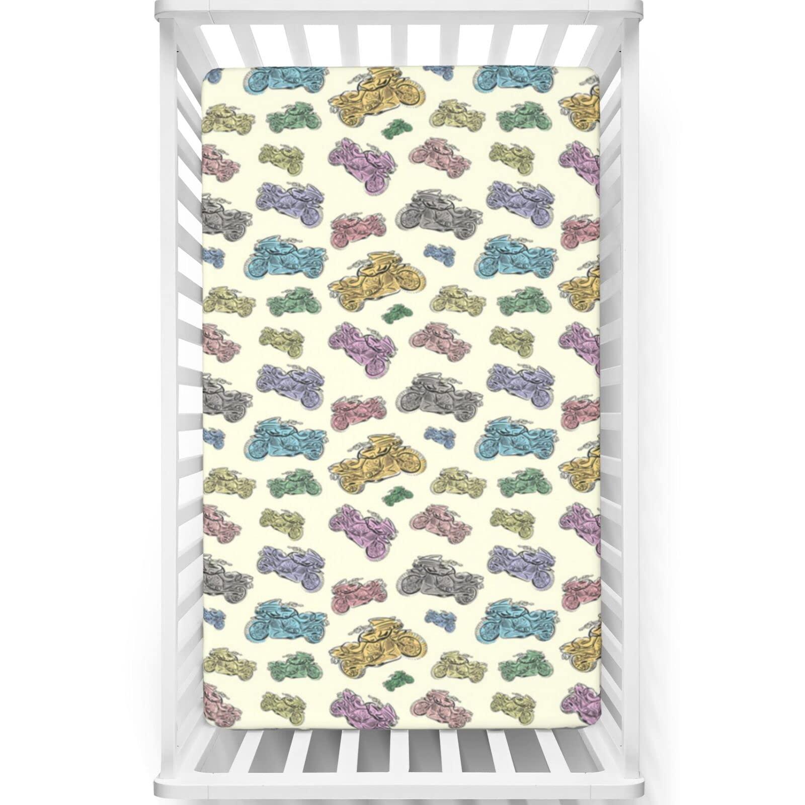 Xialenai Motorcycle Themed Fitted Mini Crib Sheets,Soft and Breathable Bed Sheets - Crib Mattress Sheet or Toddler Bed Sheet,Multicolor,24 x38