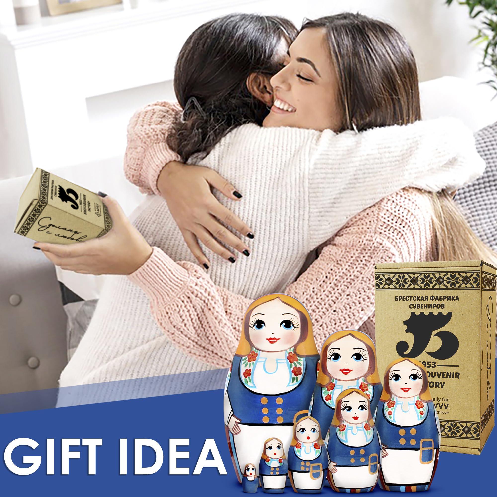 AEVVV AEVVV Russian Matryoshka Dolls Set of 7 pcs - Nesting Dolls in Finnish Folk Costume Munsala - Hand Painted Baboushka Nesting Dolls in Scandinavian Dress