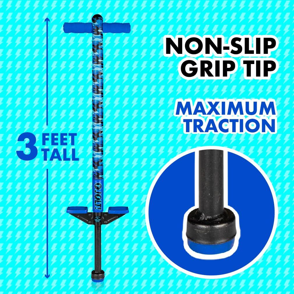 Flybar Flybar Pogo Stick for Kids, 40 to 80 Pounds, Perfect for Beginners, Easy Grip Foam Handles, Anti-Slip Foot Pegs, Outdoor Toys for Boys, Jumper Toys for Girls, Outside Toys for Kids (Jolt, Blue Camo)