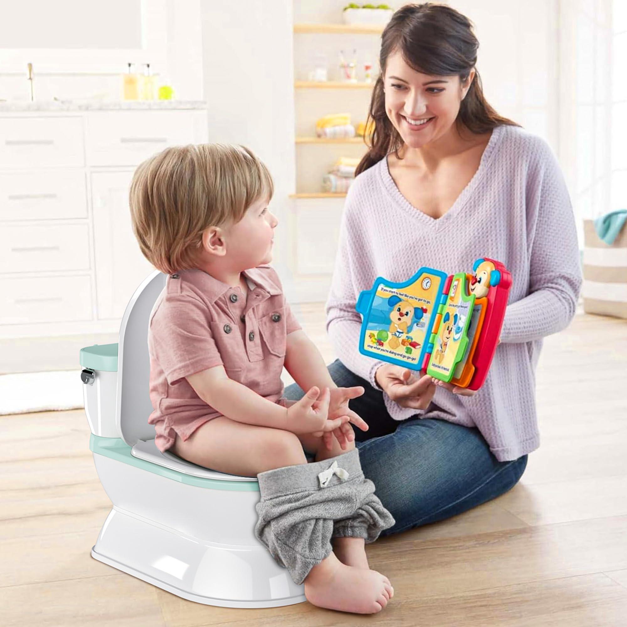 CheerTry CheerTry 2-in-1 Toddler Potty Training Toilet - Larger Potty Chair & Detachable Training Seat for Boys & Girls Ages 1-3 with Flushing Sound, Wipes Storage, Toilet Paper Holder - Cyan