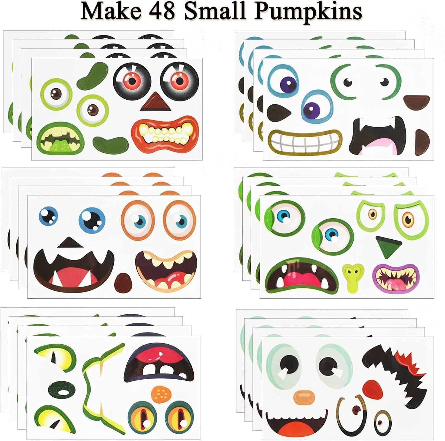 OuMuaMua OuMuaMua 48 Pack Halloween Pumpkin Decorating Craft Stickers Mini Make 48 Small Pumpkin Face Stickers Monster Stickers for Halloween Kids Toddlers Treats Party Favors Supplies 24 Sheets