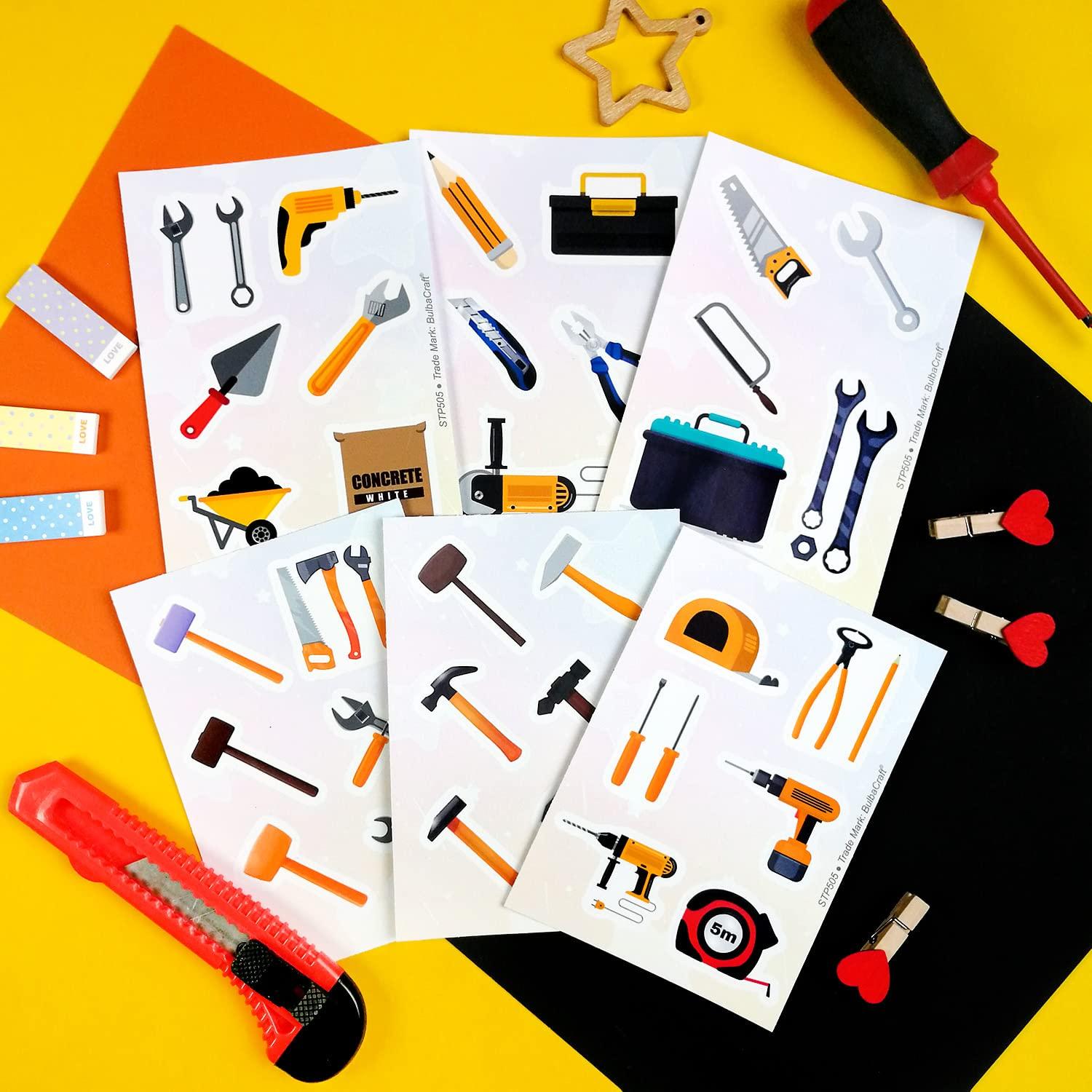 BulbaCraft 100Pcs Tool Stickers, Hammer Stickers, Tool Stickers and Decals - Tool Bench, Tool Set, Tool, Tool Box for Boys and Girls